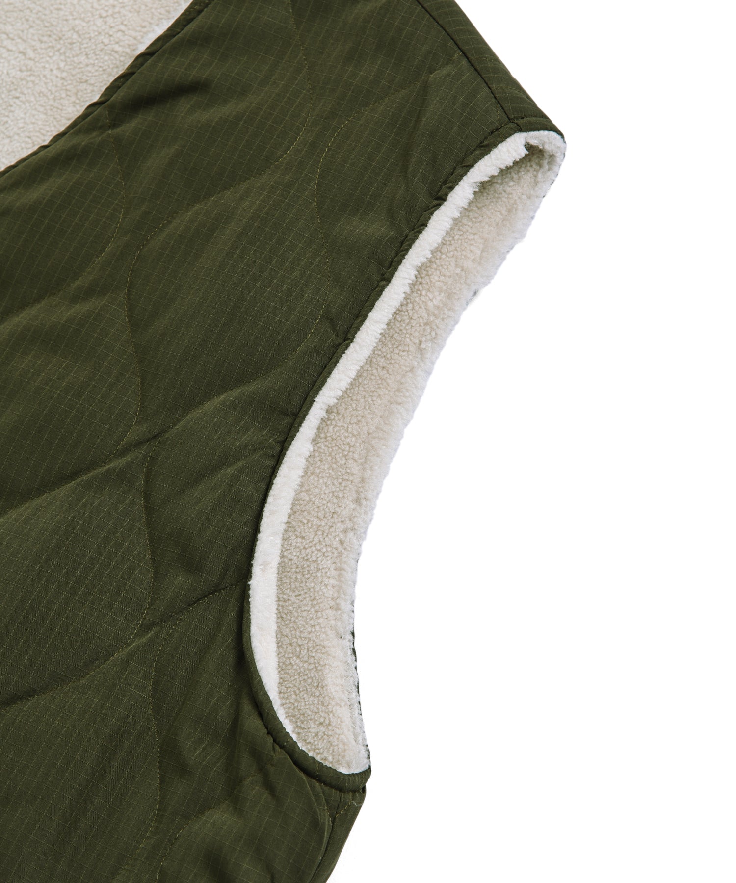 Military Line Reversible Down/Boa Vest – Dark Olive/Cream