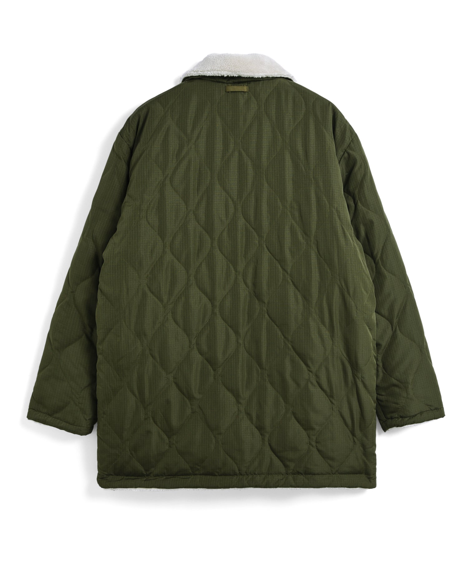 Military Down/Boa Reversible Coat - Dark Olive/Cream