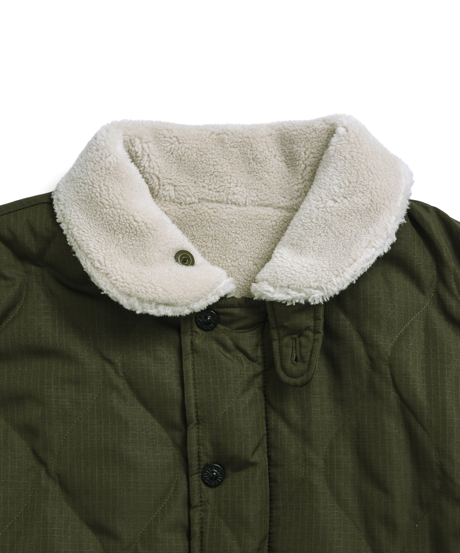 Military Down/Boa Reversible Coat - Dark Olive/Cream