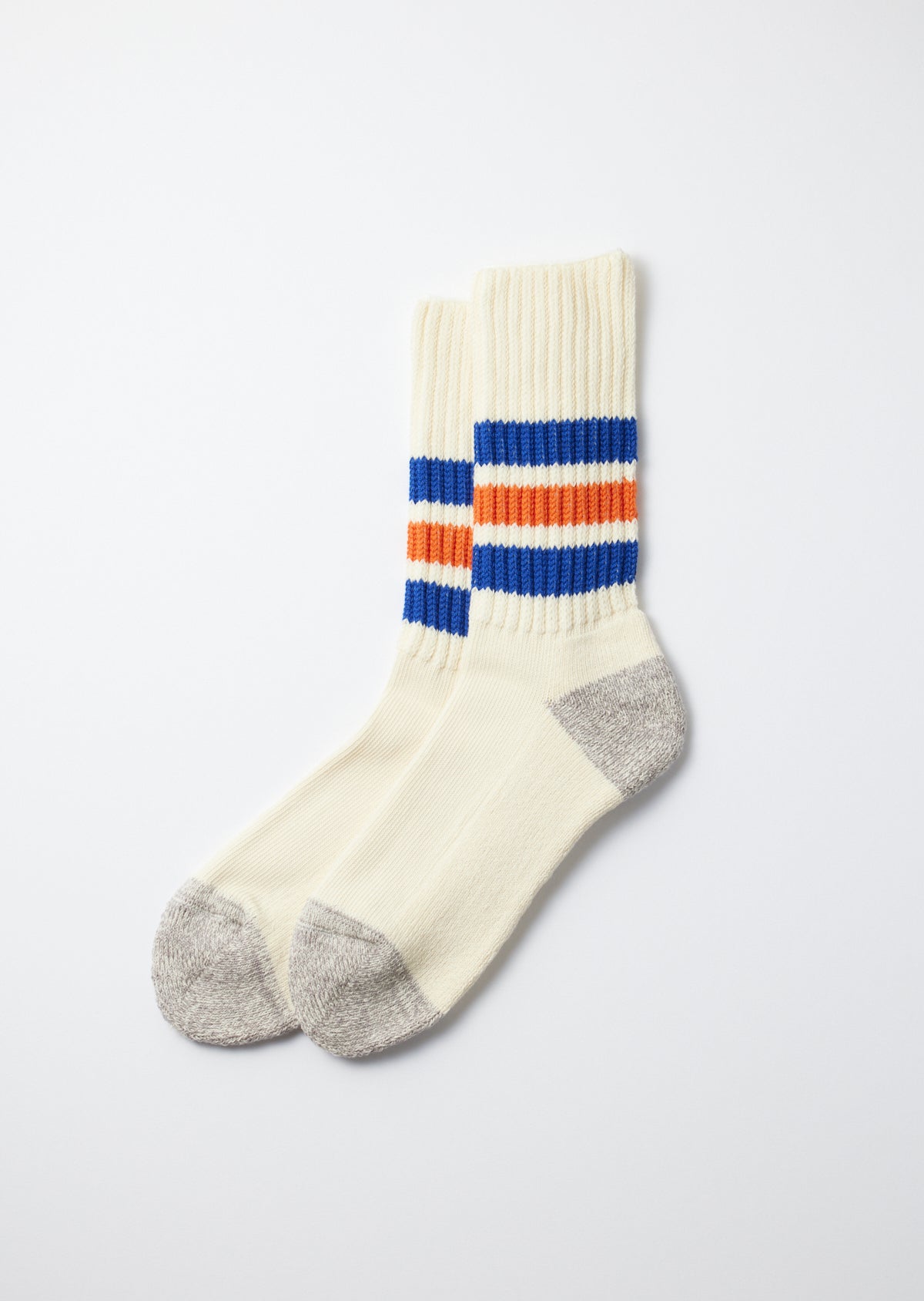 Coarse Ribbed Oldschool Crew Socks - Blue/Orange
