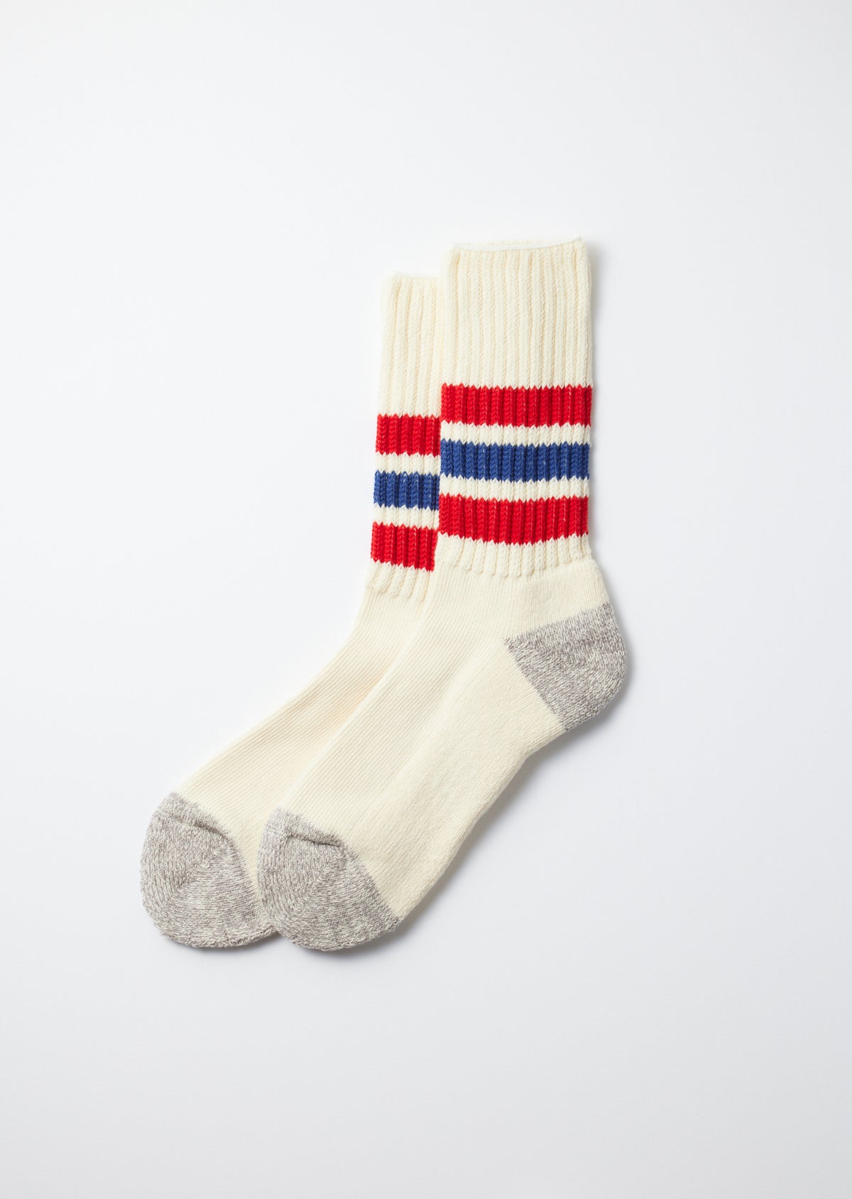Coarse Ribbed Oldschool Crew Socks - Chilli Red/Blue