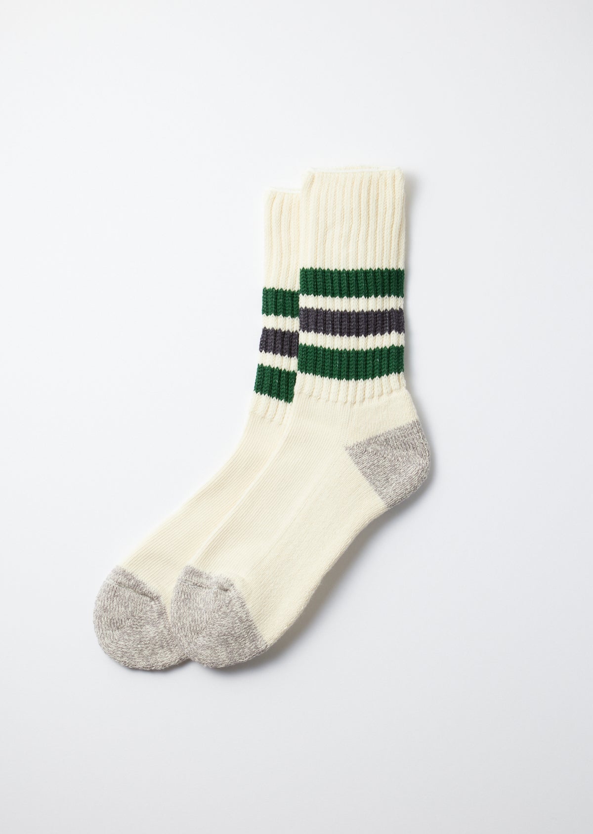 Coarse Ribbed Oldschool Crew Socks - Green/Charcoal