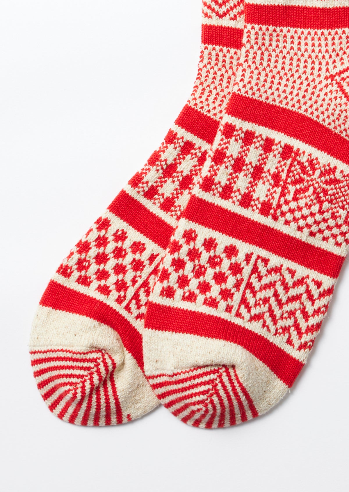 Multi Jacquard Crew Socks - Ivory/Red