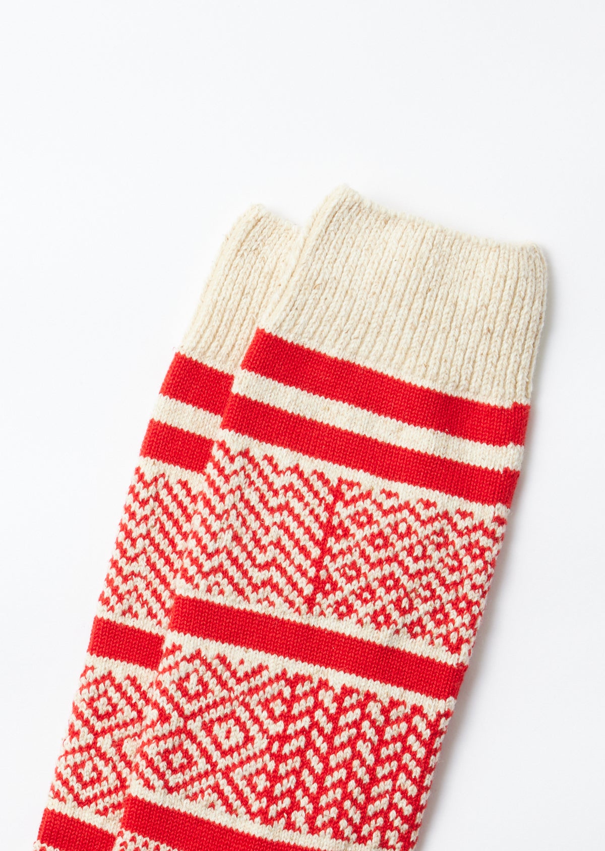 Multi Jacquard Crew Socks - Ivory/Red