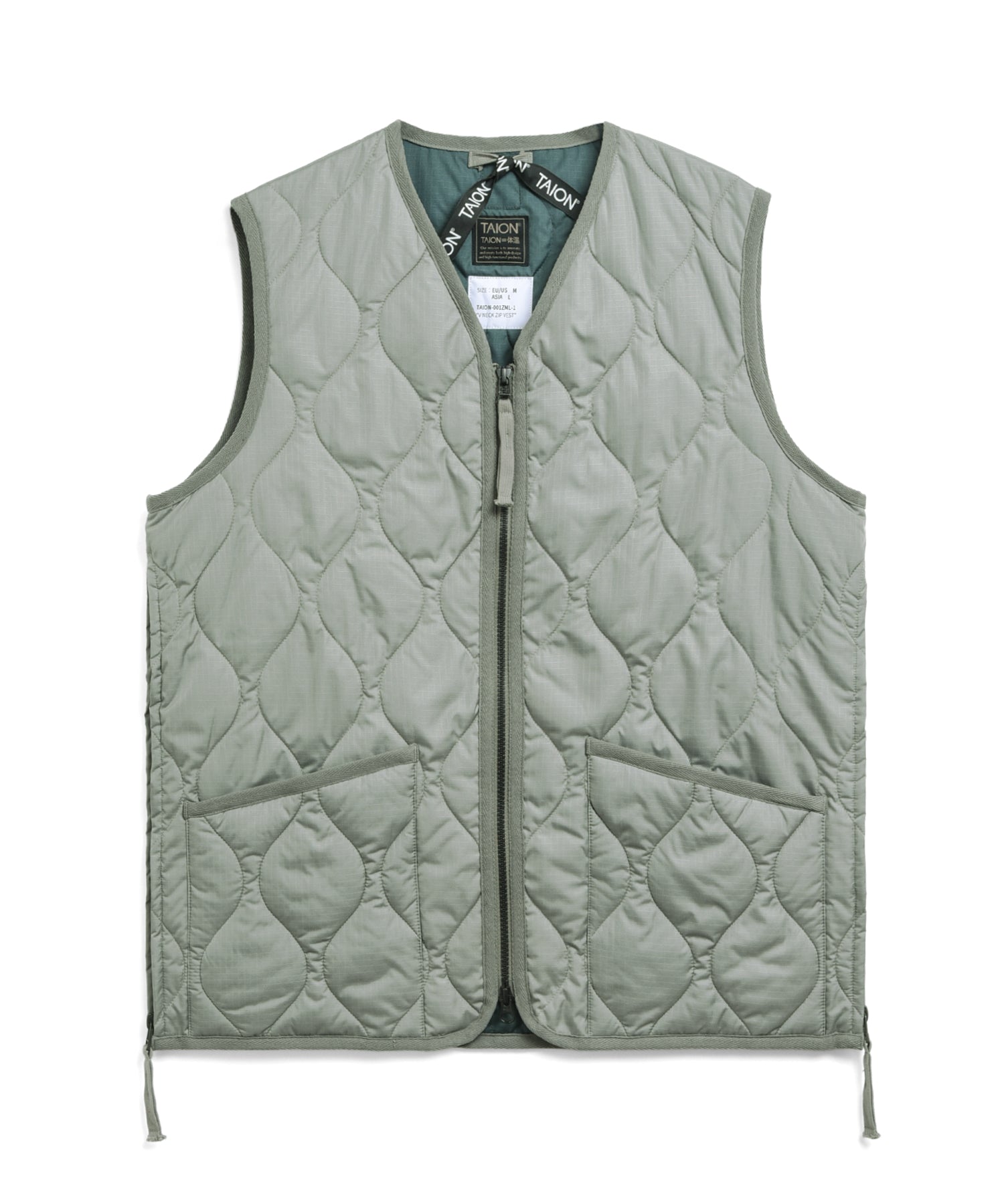 Military V-neck Zip Down Vest - Dark Sage/Green