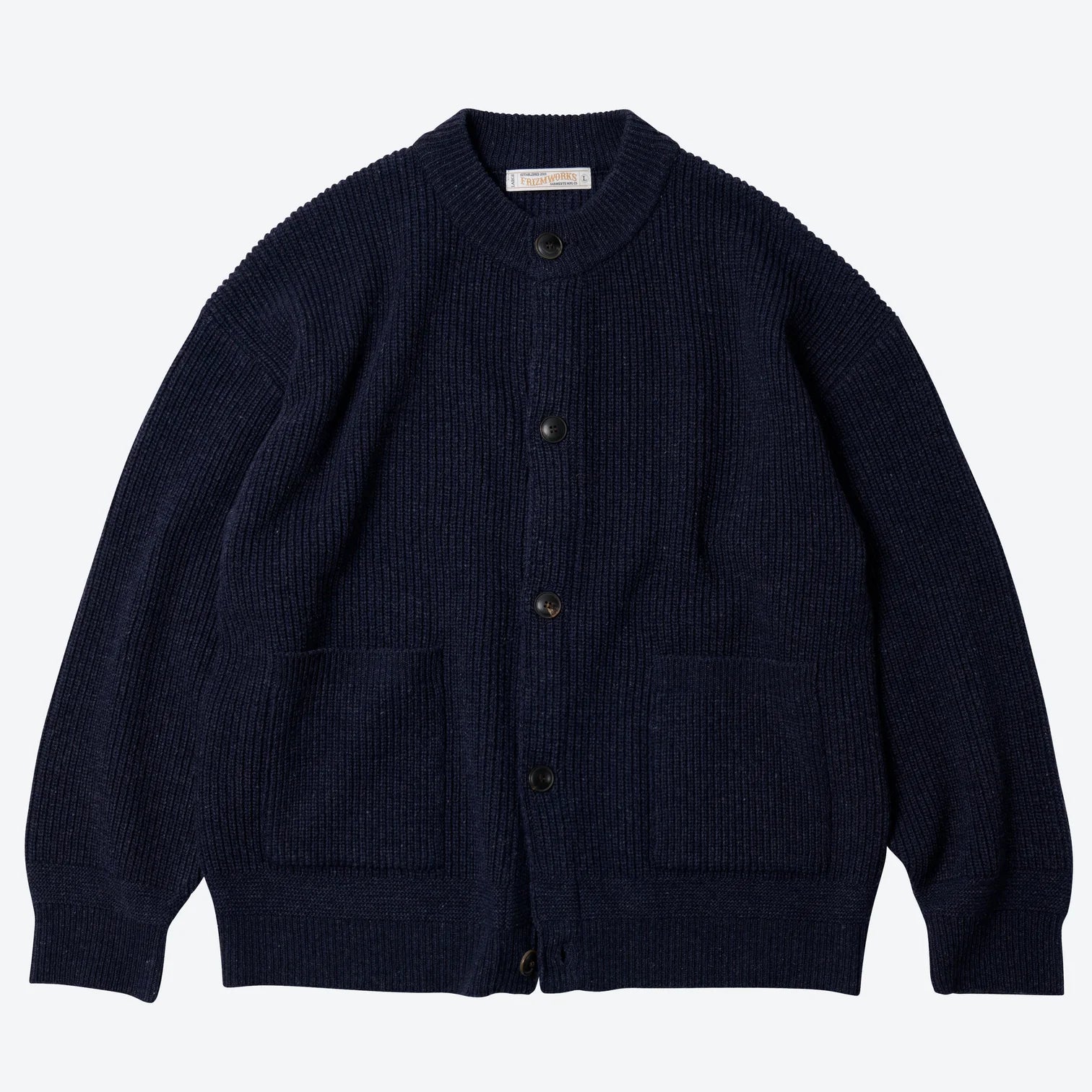 Heavy Wool Round Cardigan - Indigo