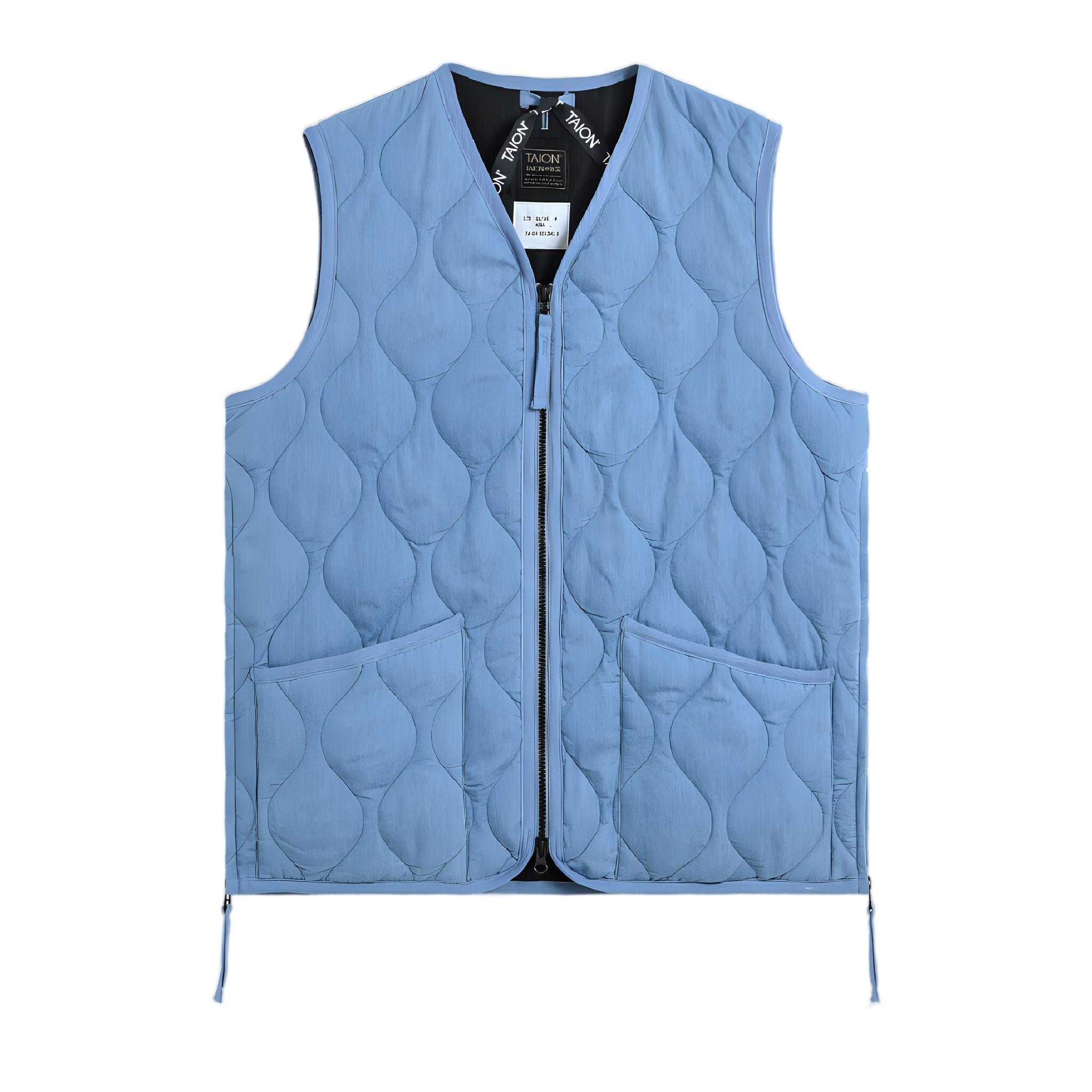 Military V-neck Zip Down Vest - Blue Denim