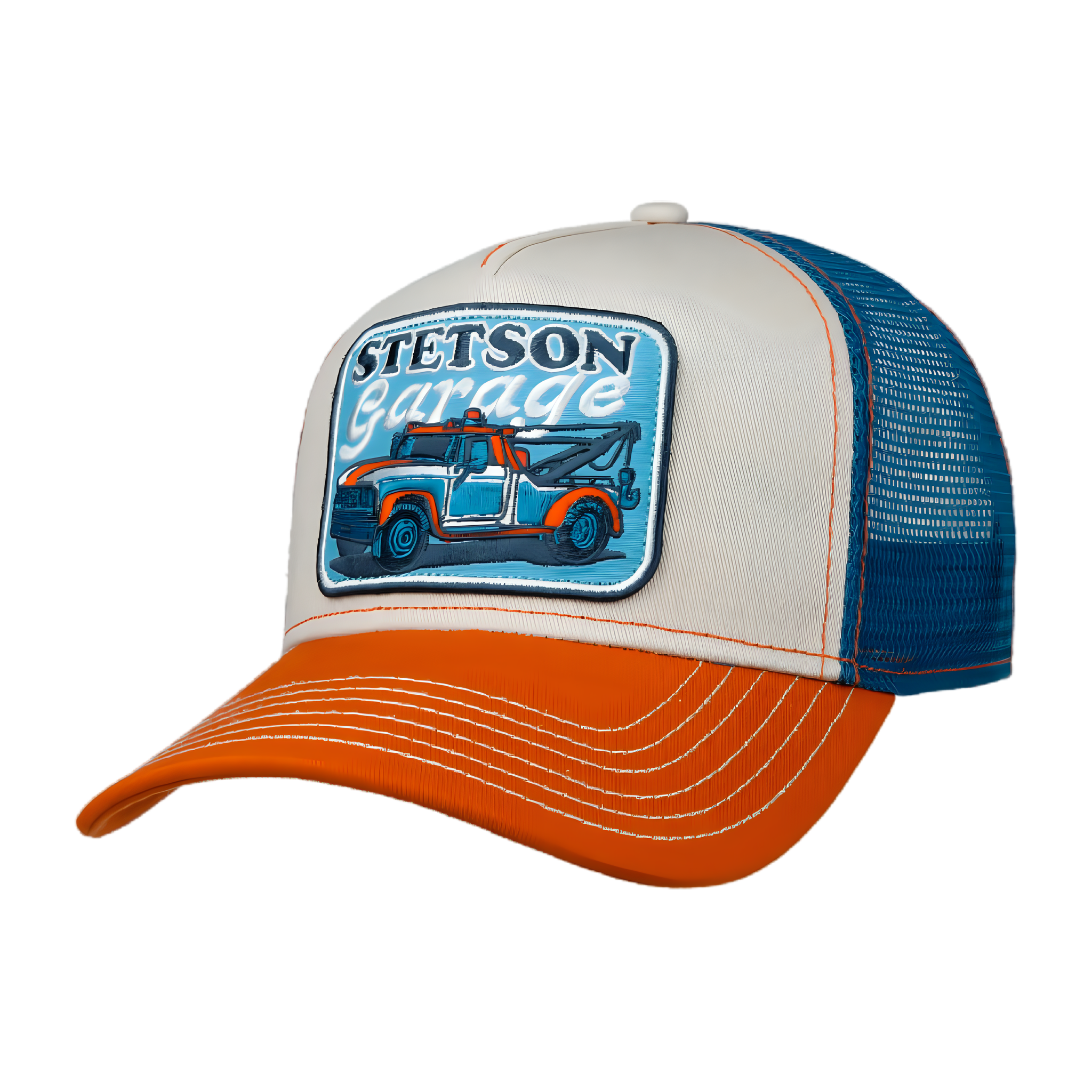 Stetson's Garage Trucker Cap - Orange/Sand/Blue