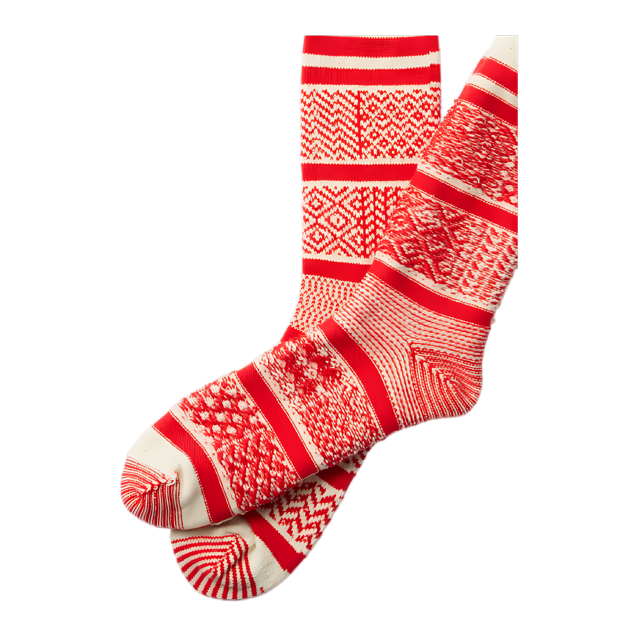 Multi Jacquard Crew Socks - Ivory/Red
