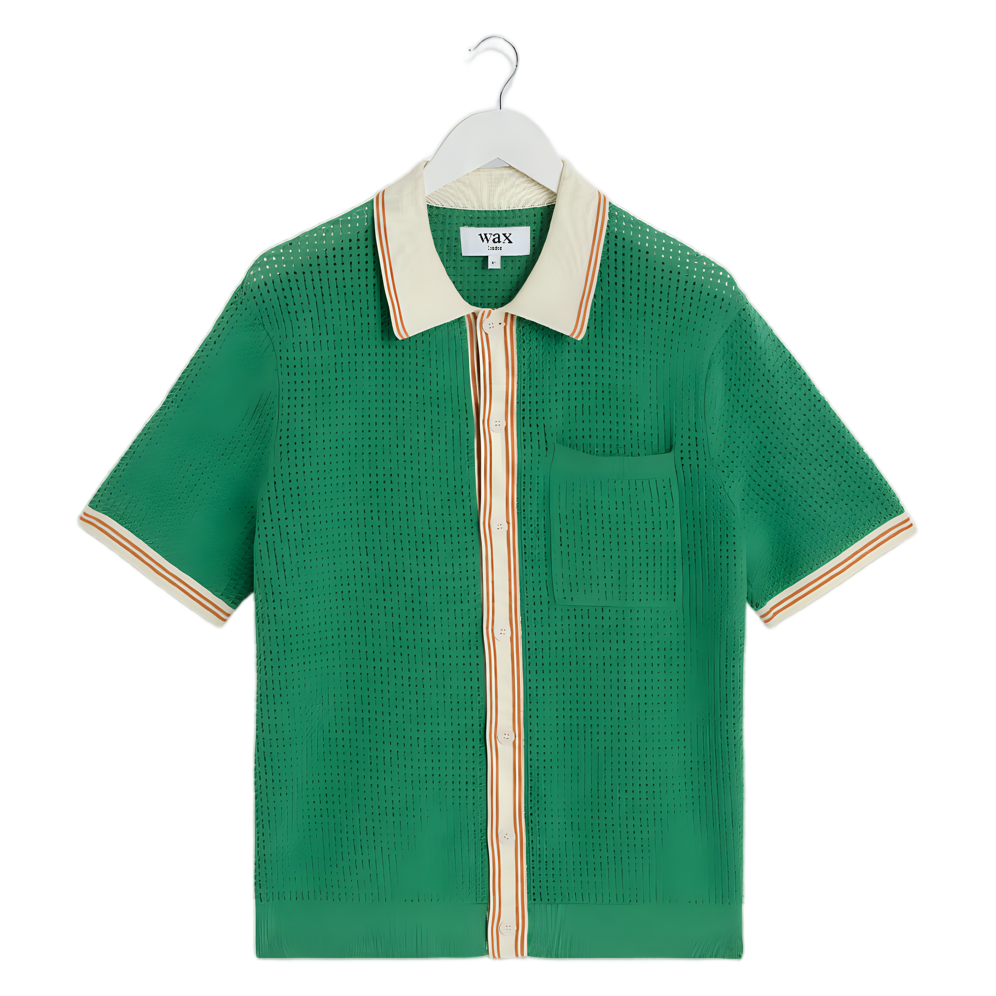 Belle SS Polo Shirt - Tipped Pointelle Green/Ecru