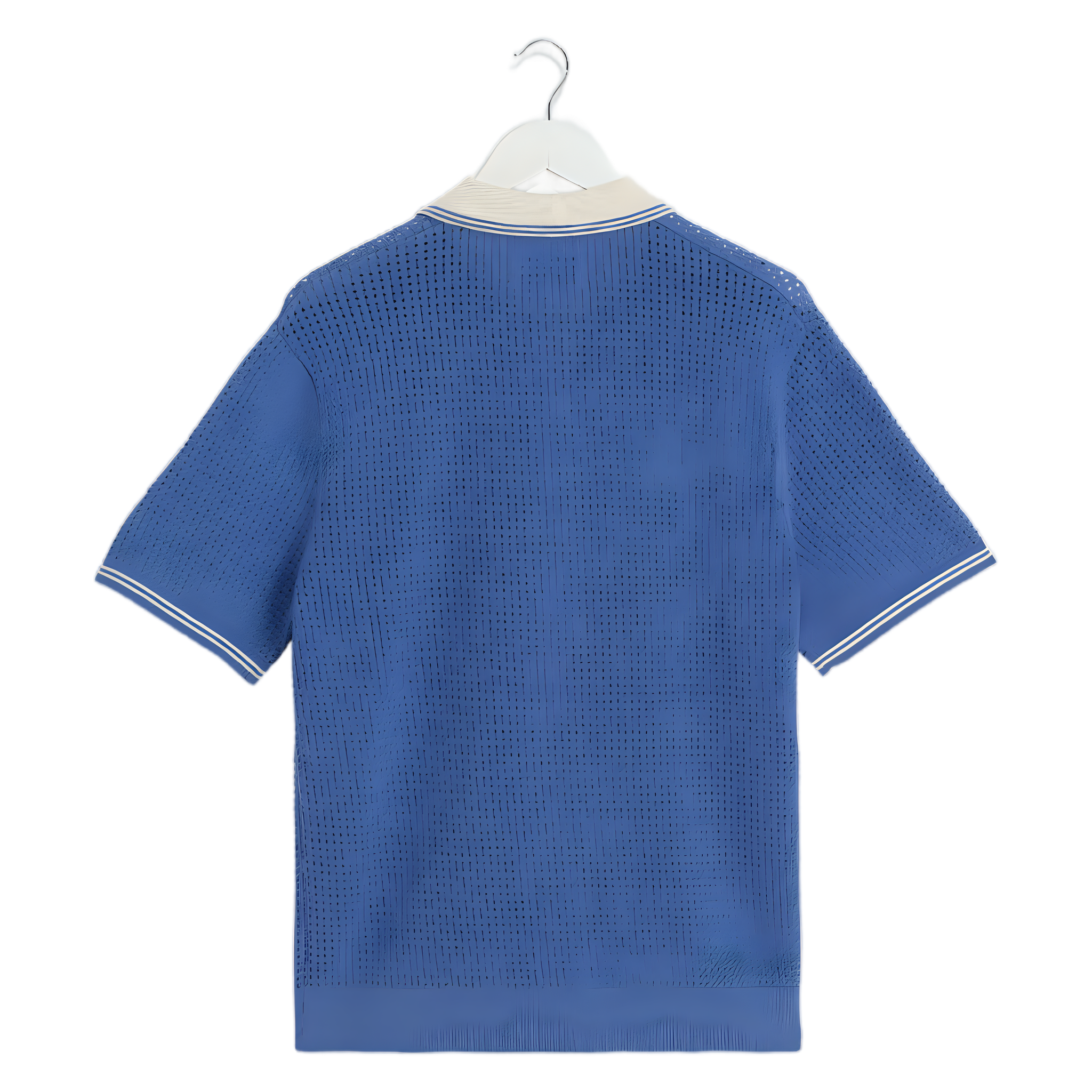 Belle SS Polo Shirt - Tipped Pointelle Blue/Ecru