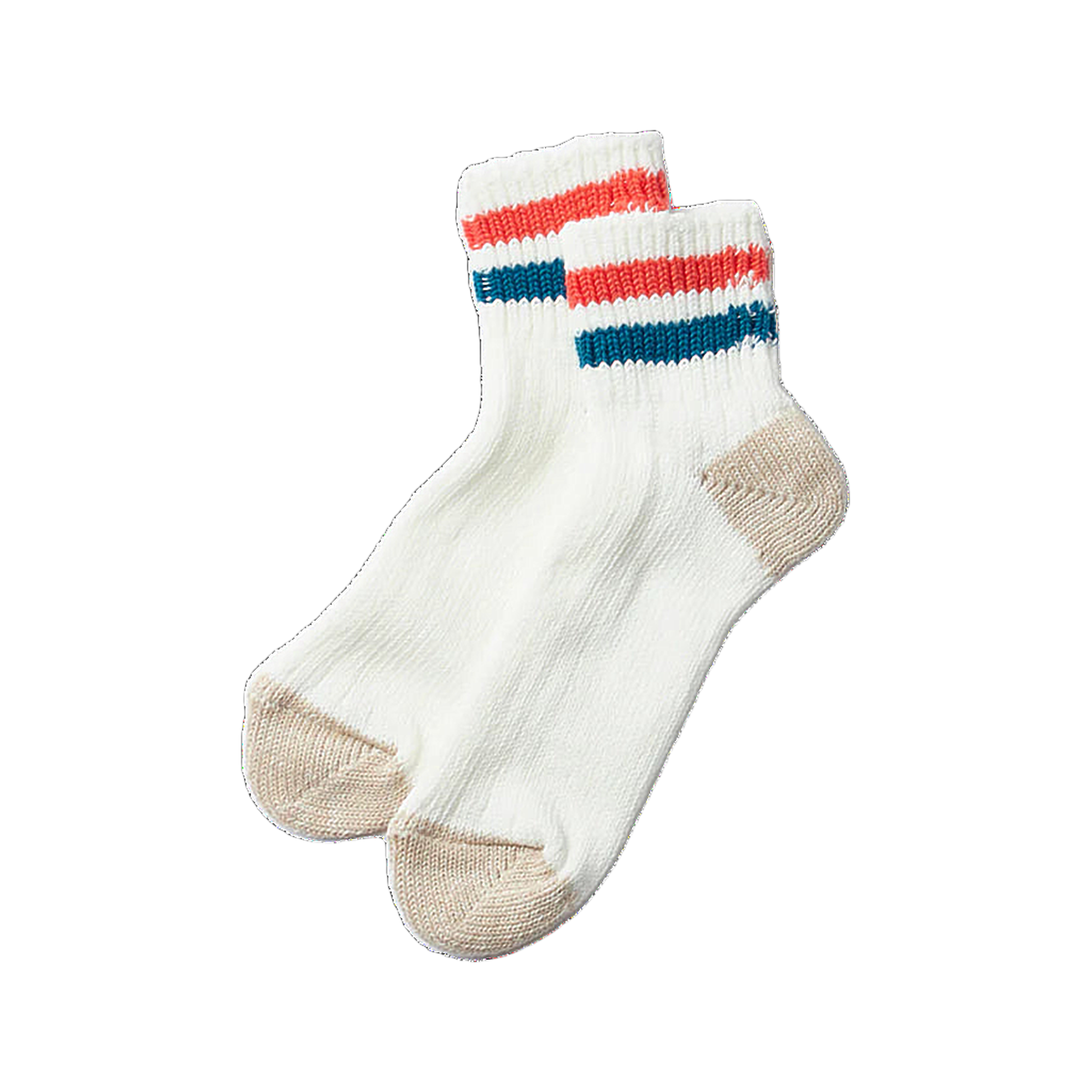 Old School Ribbed Ankle Socks - White/Light Red/M. Blue