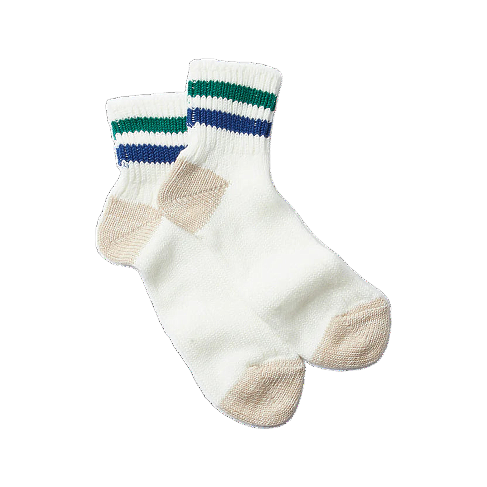 Old School Ribbed Ankle Socks - White/Green/Dark Blue