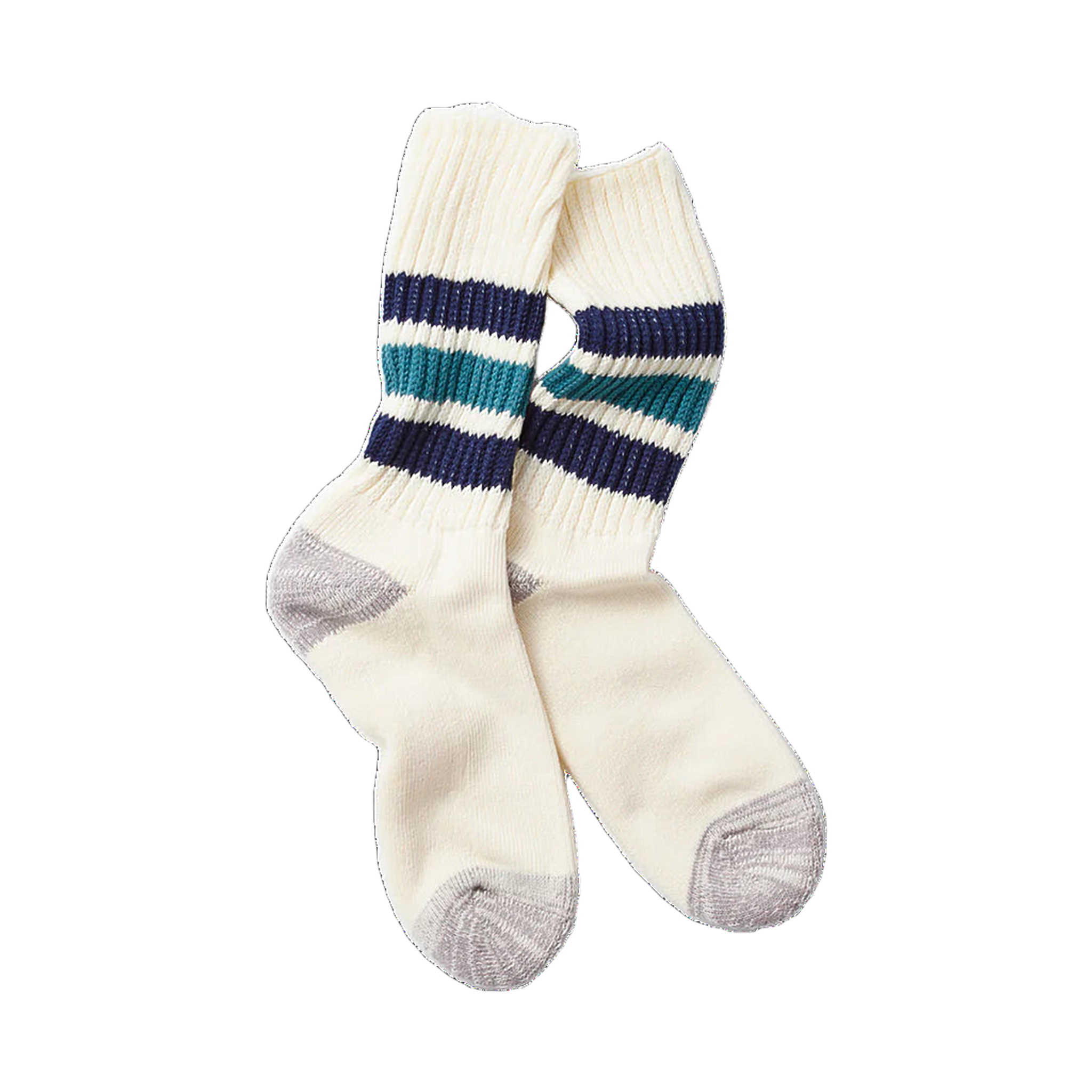 Coarse Ribbed Oldschool Crew Socks - Navy Blue/NW Green