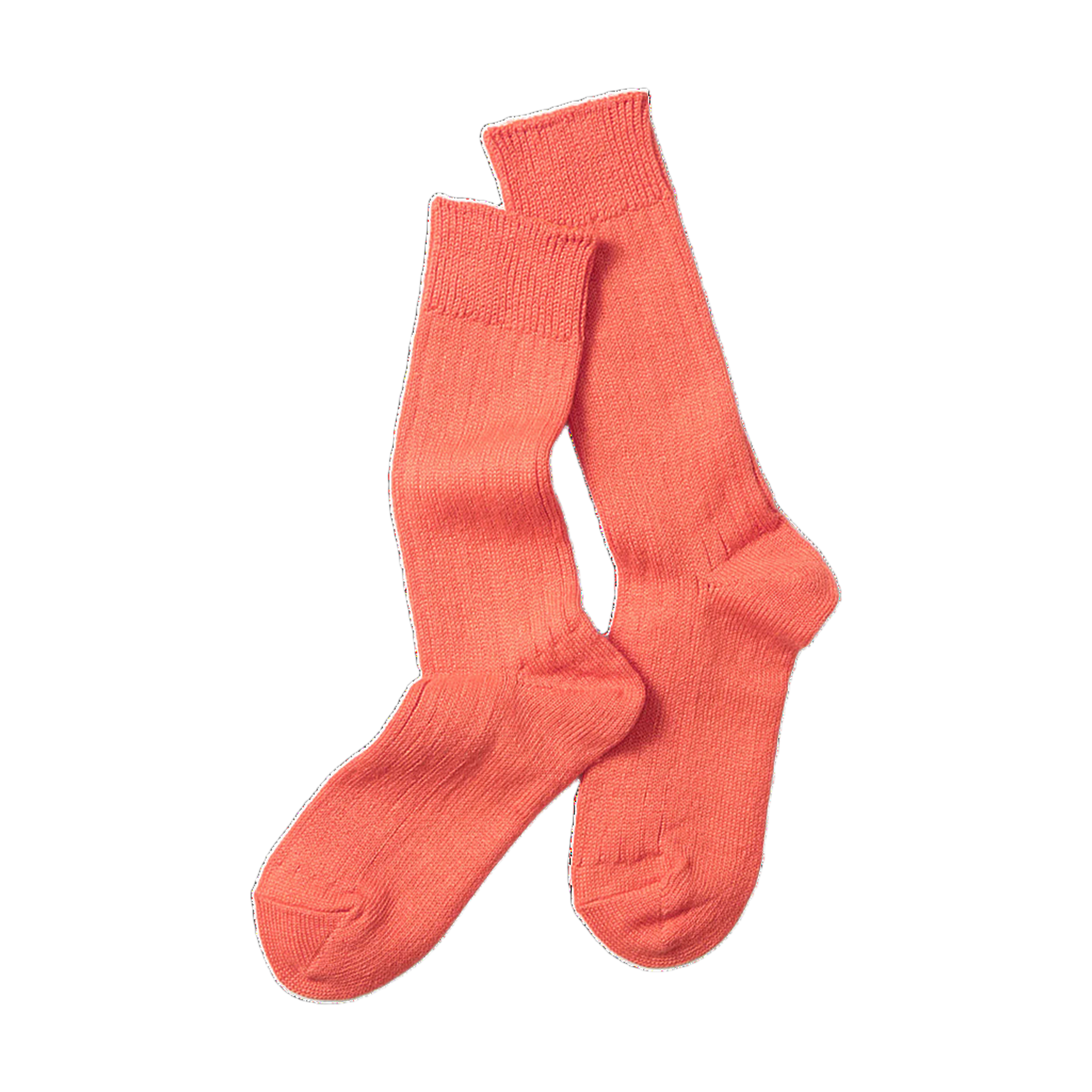Linen Cotton Ribbed Crew Socks - Orange Red
