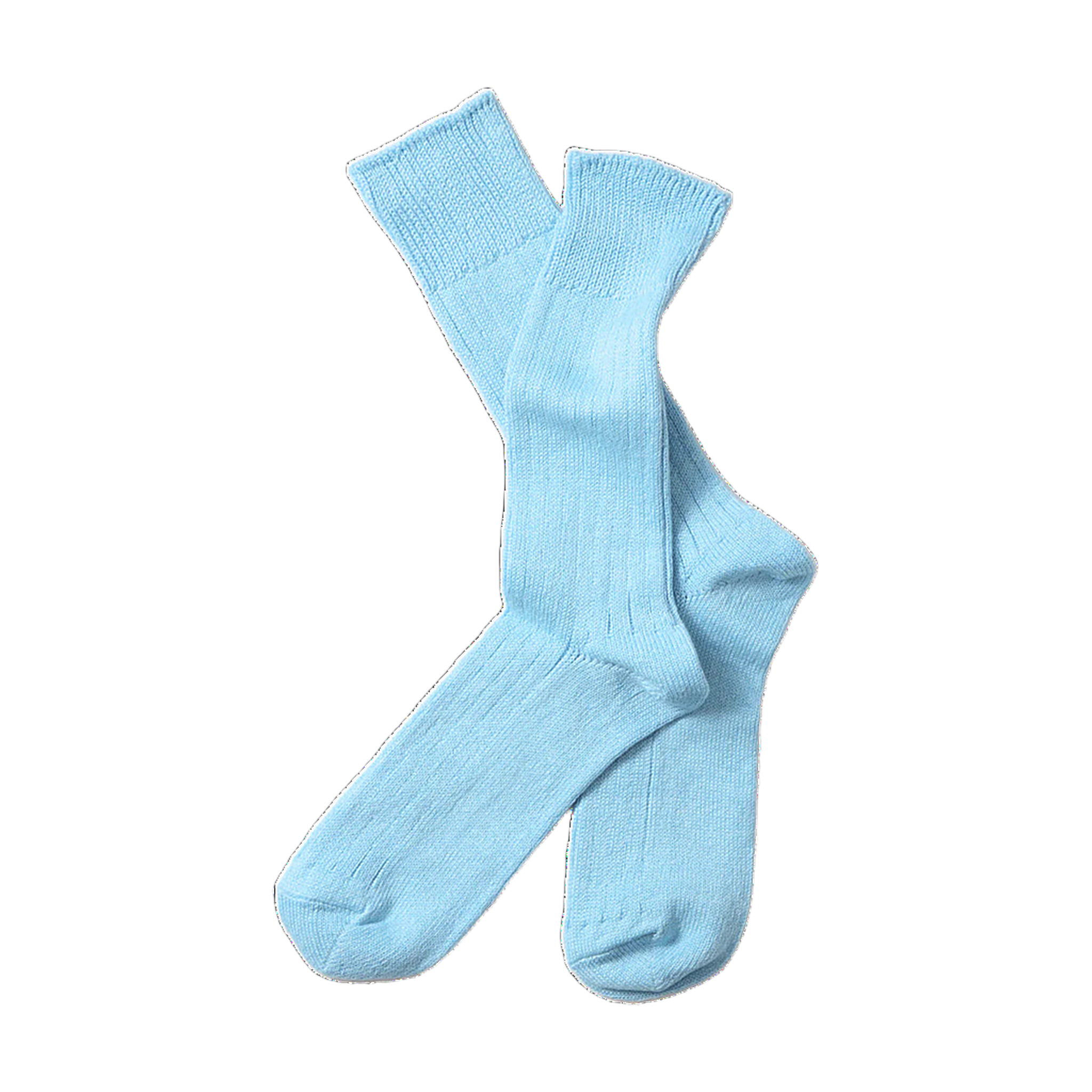 Linen Cotton Ribbed Crew Socks - Sky Blue