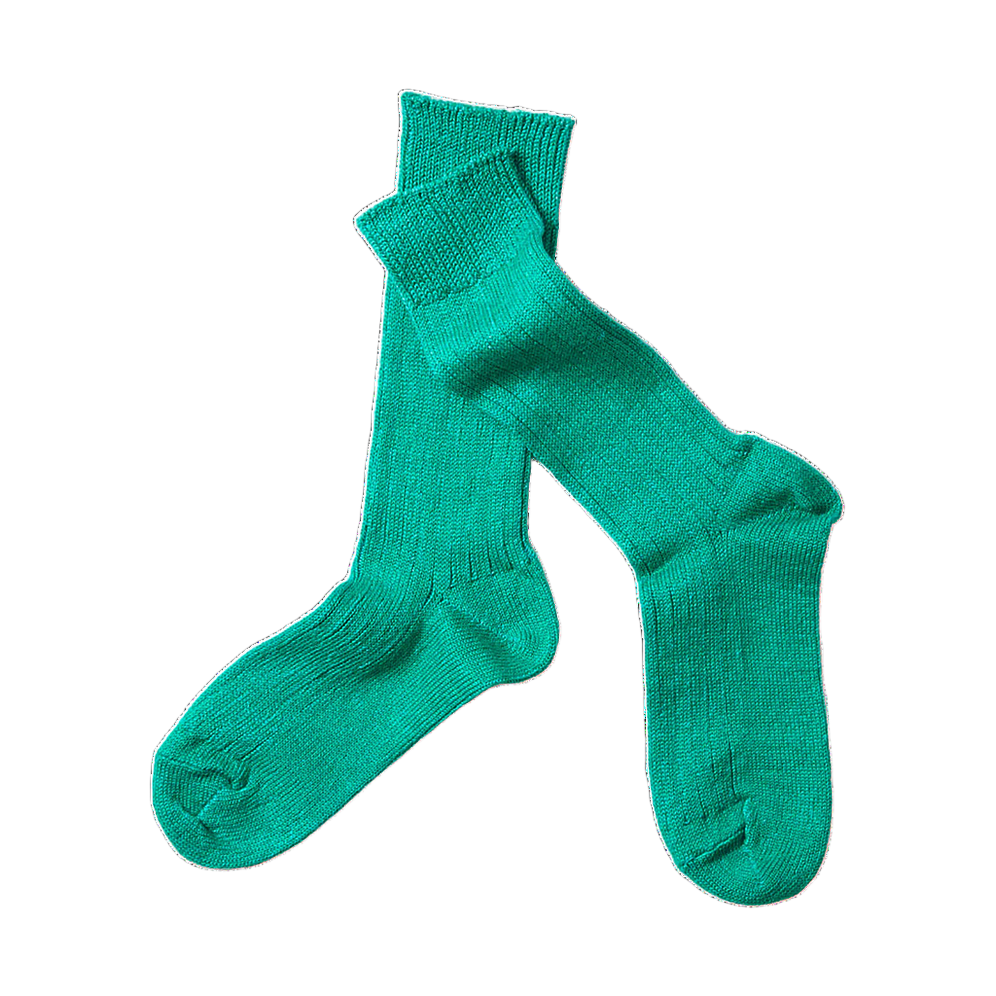 Linen Cotton Ribbed Crew Socks - Aqua Green