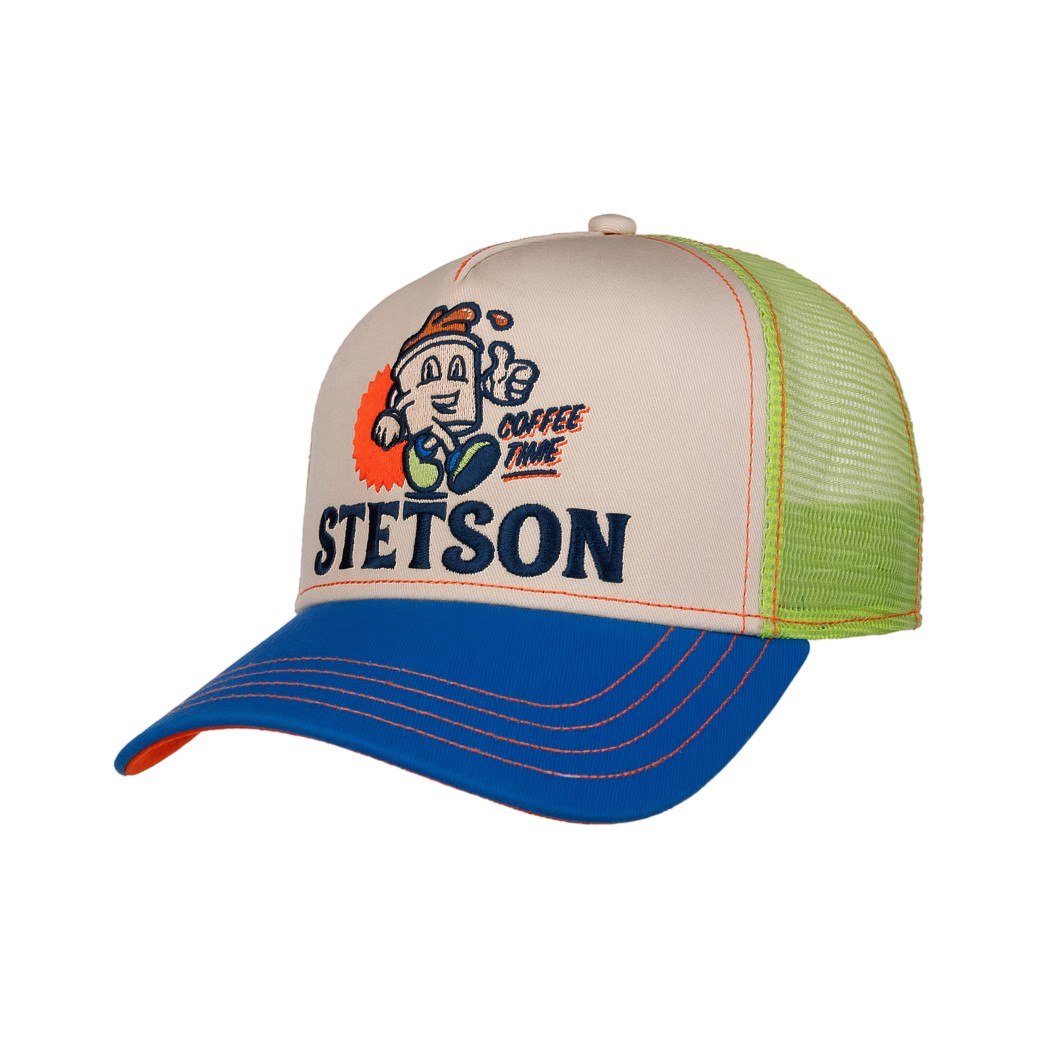Coffee Time Trucker Cap - Blue/Green