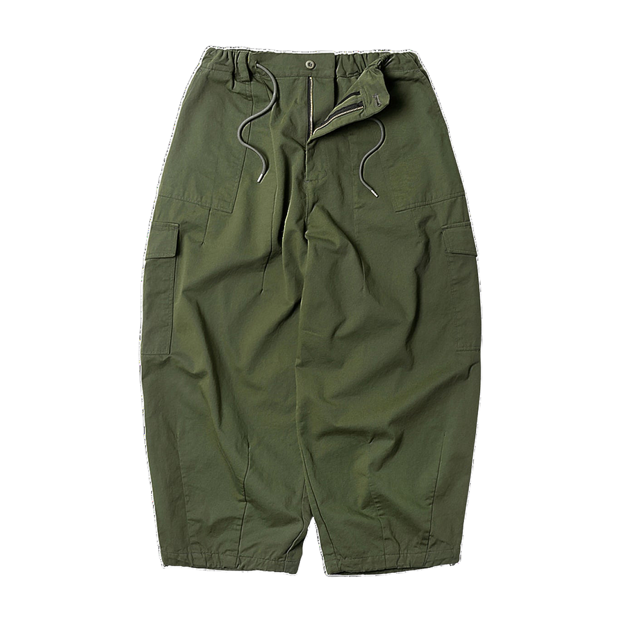 Twill Cargo Balloon Pants - Olive