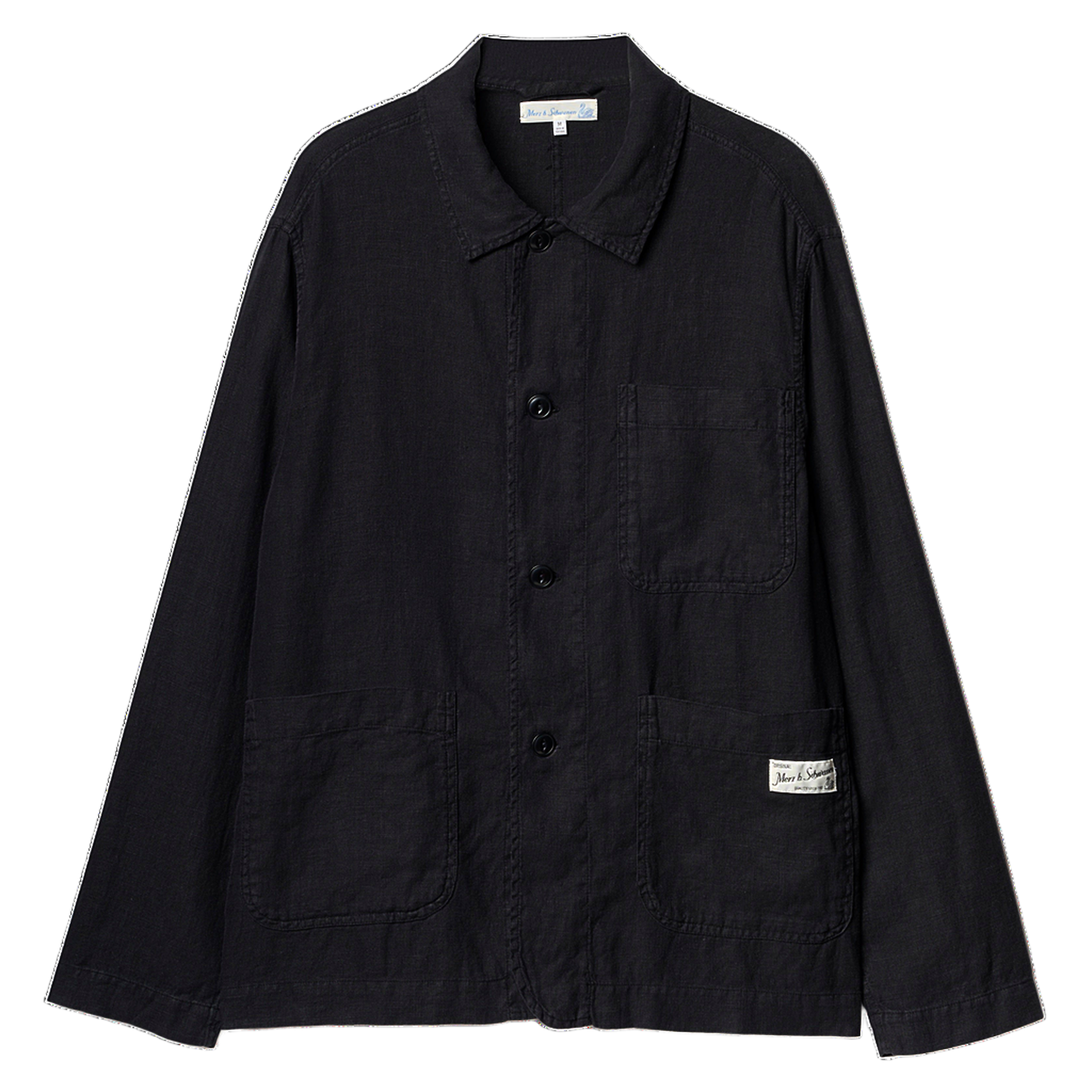 Cropped Worker's Linen Jacket - Deep Black