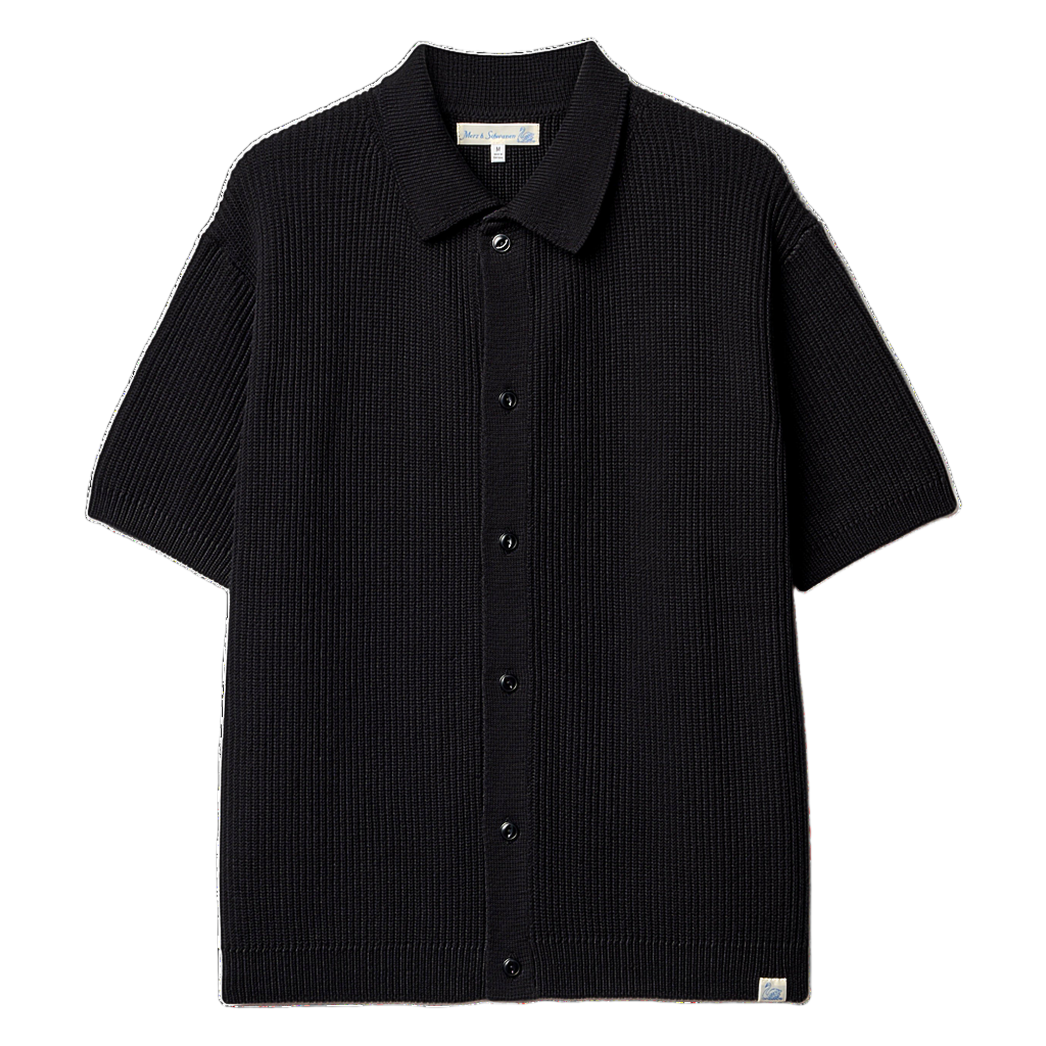 Ribbed Cotton S/S Knit Shirt - Deep Black