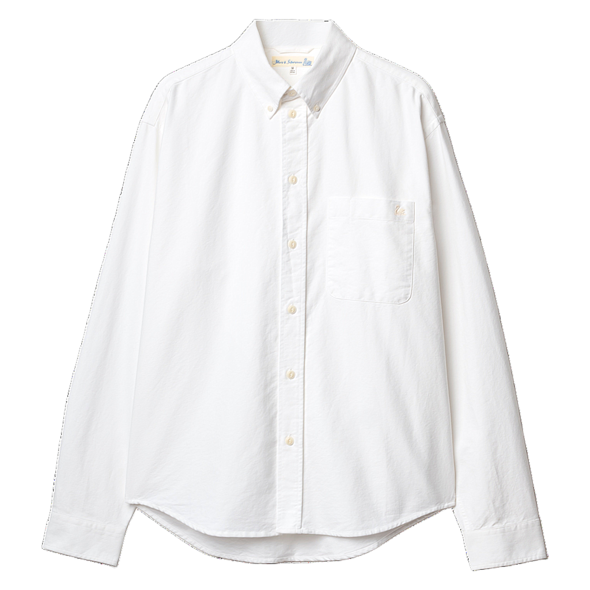 Button-Down Cotton Oxford Long Sleeve Shirt - White