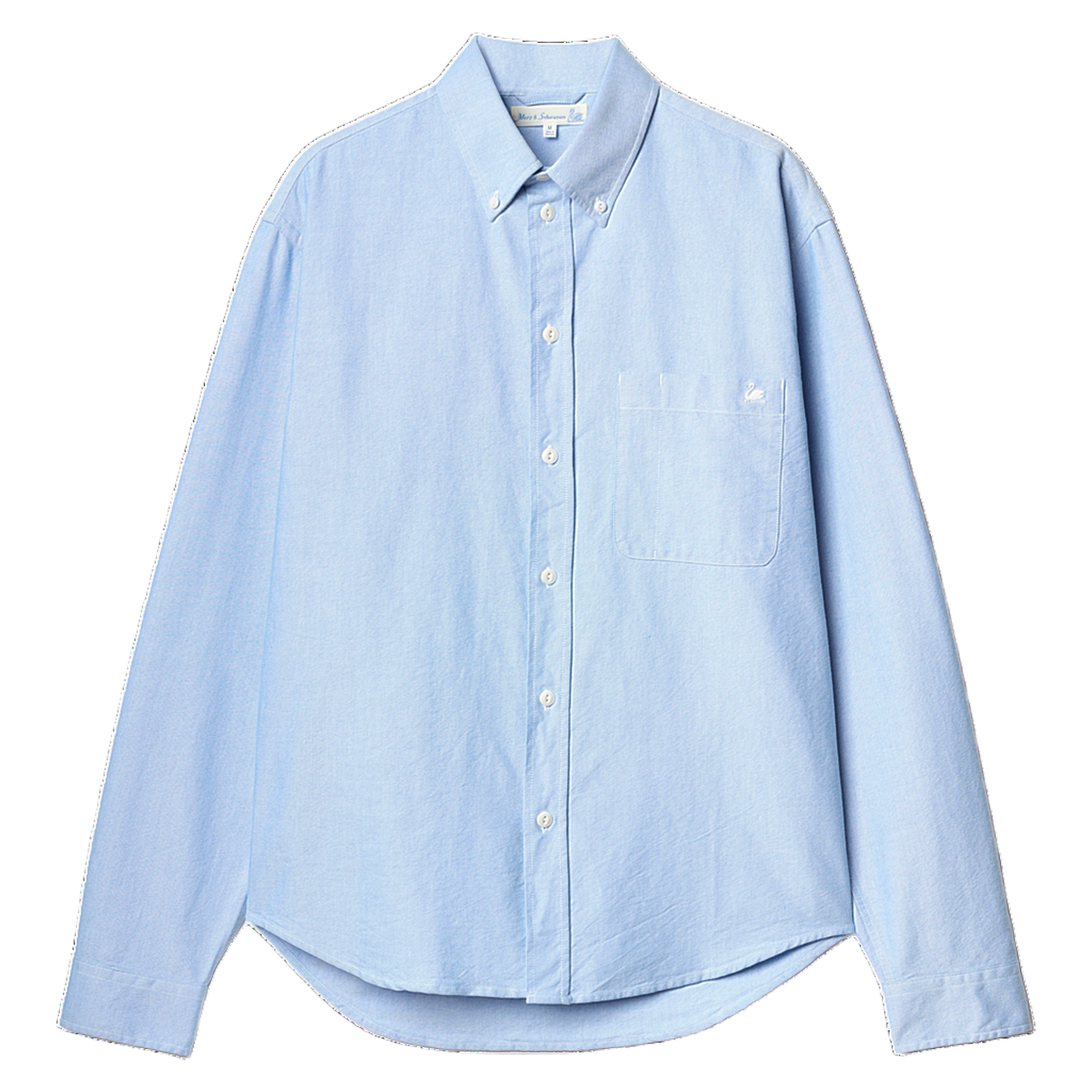 Button-Down Cotton Oxford Long Sleeve Shirt - Light Blue/White