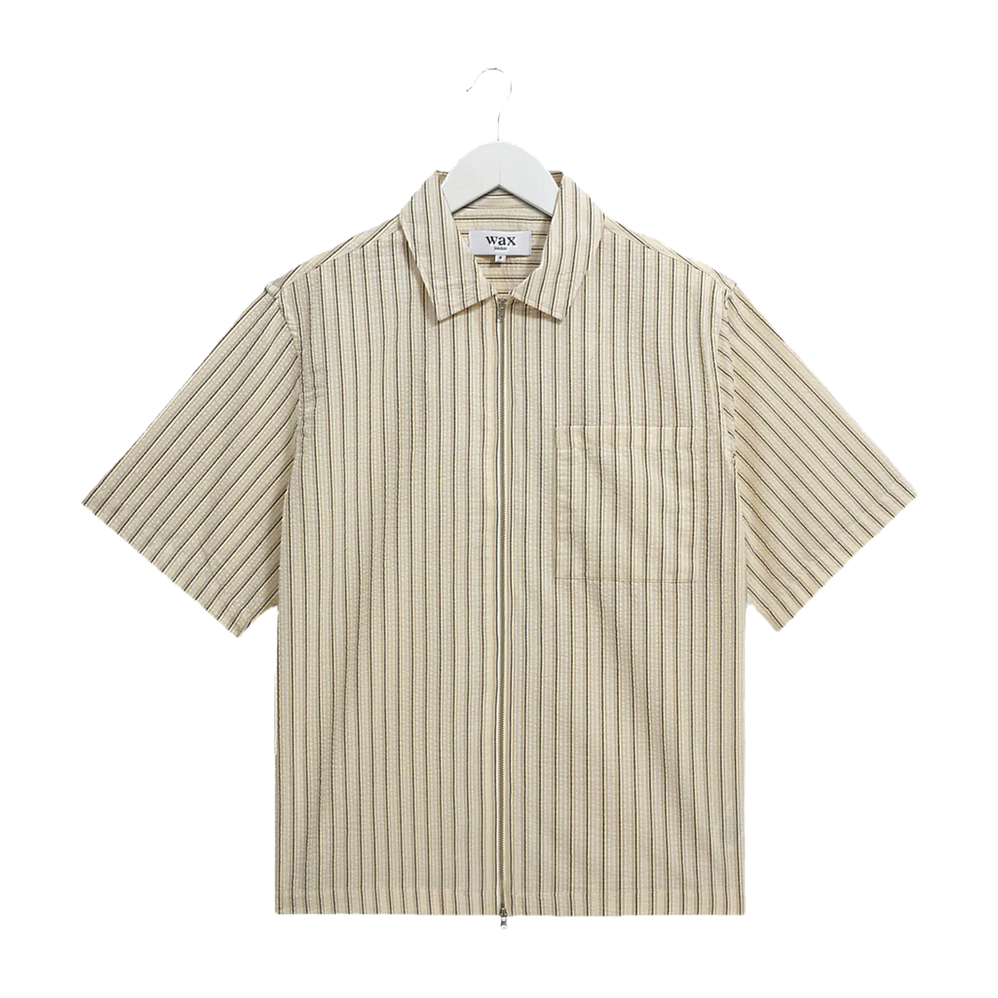 Sears Zip S/S Shirt - Seersucker Stripe - Natural/Navy