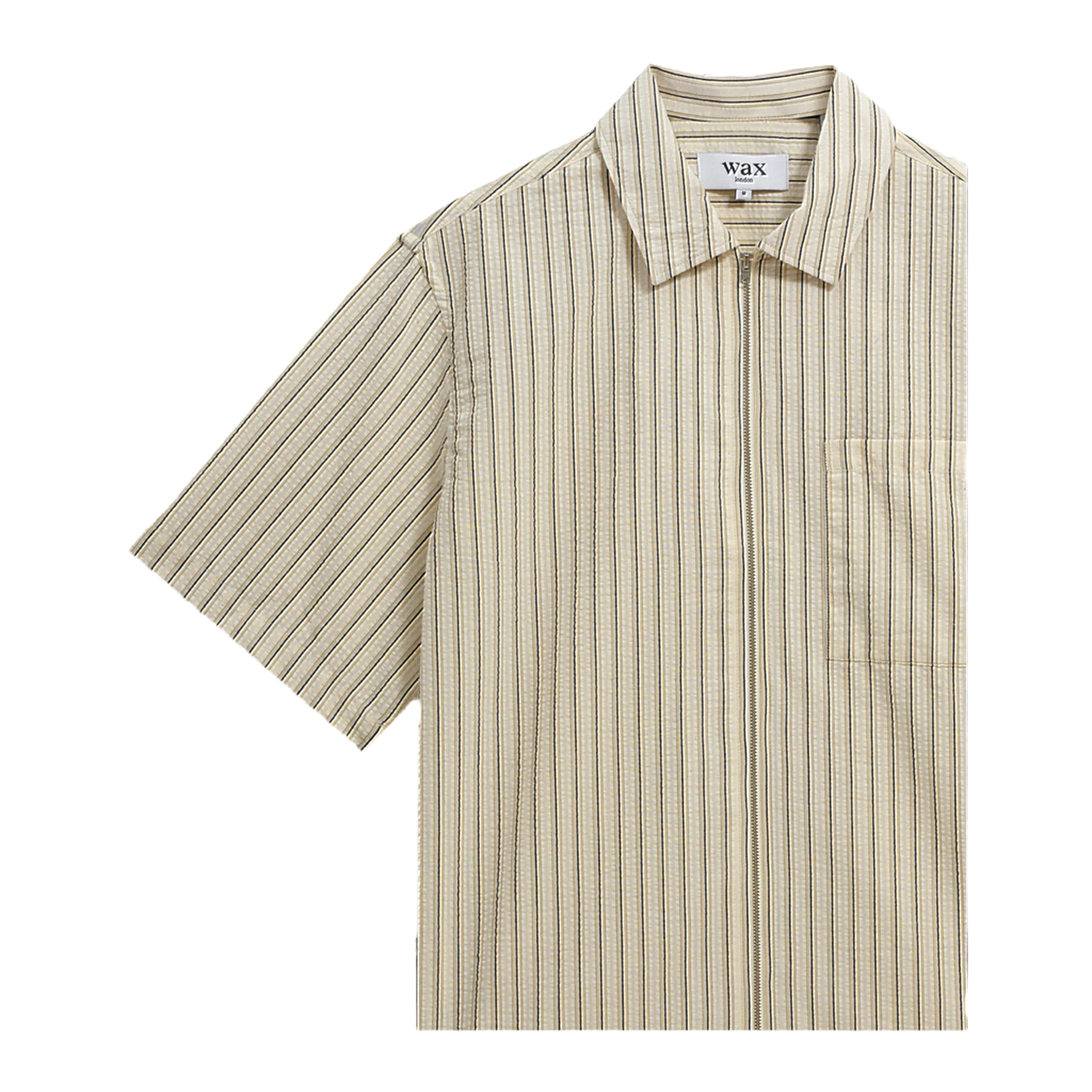 Sears Zip S/S Shirt - Seersucker Stripe - Natural/Navy