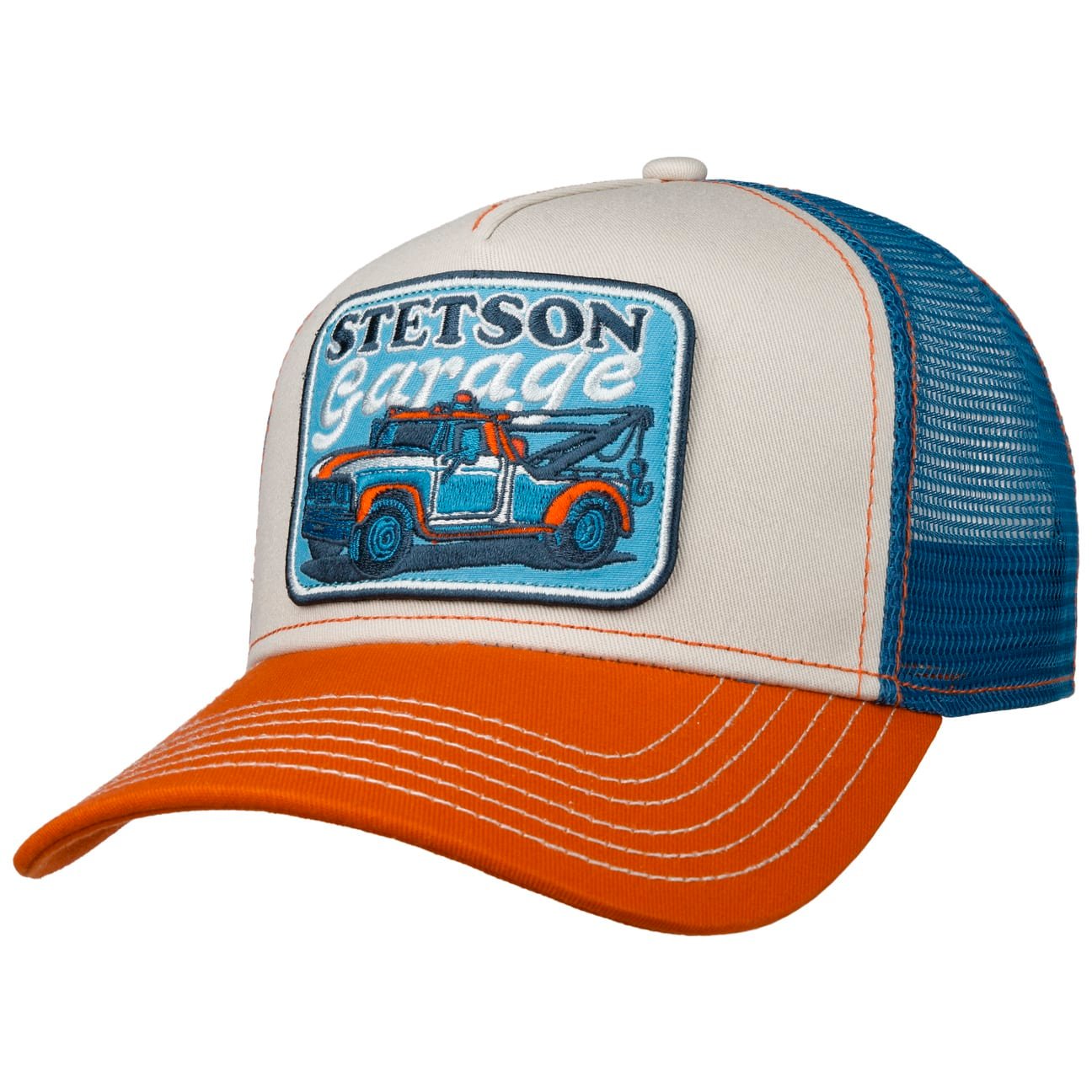 Stetson's Garage Trucker Cap - Orange/Sand/Blue