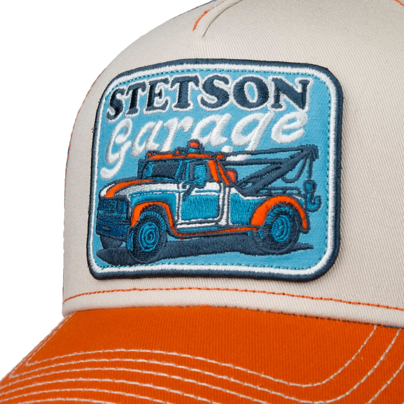 Stetson's Garage Trucker Cap - Orange/Sand/Blue
