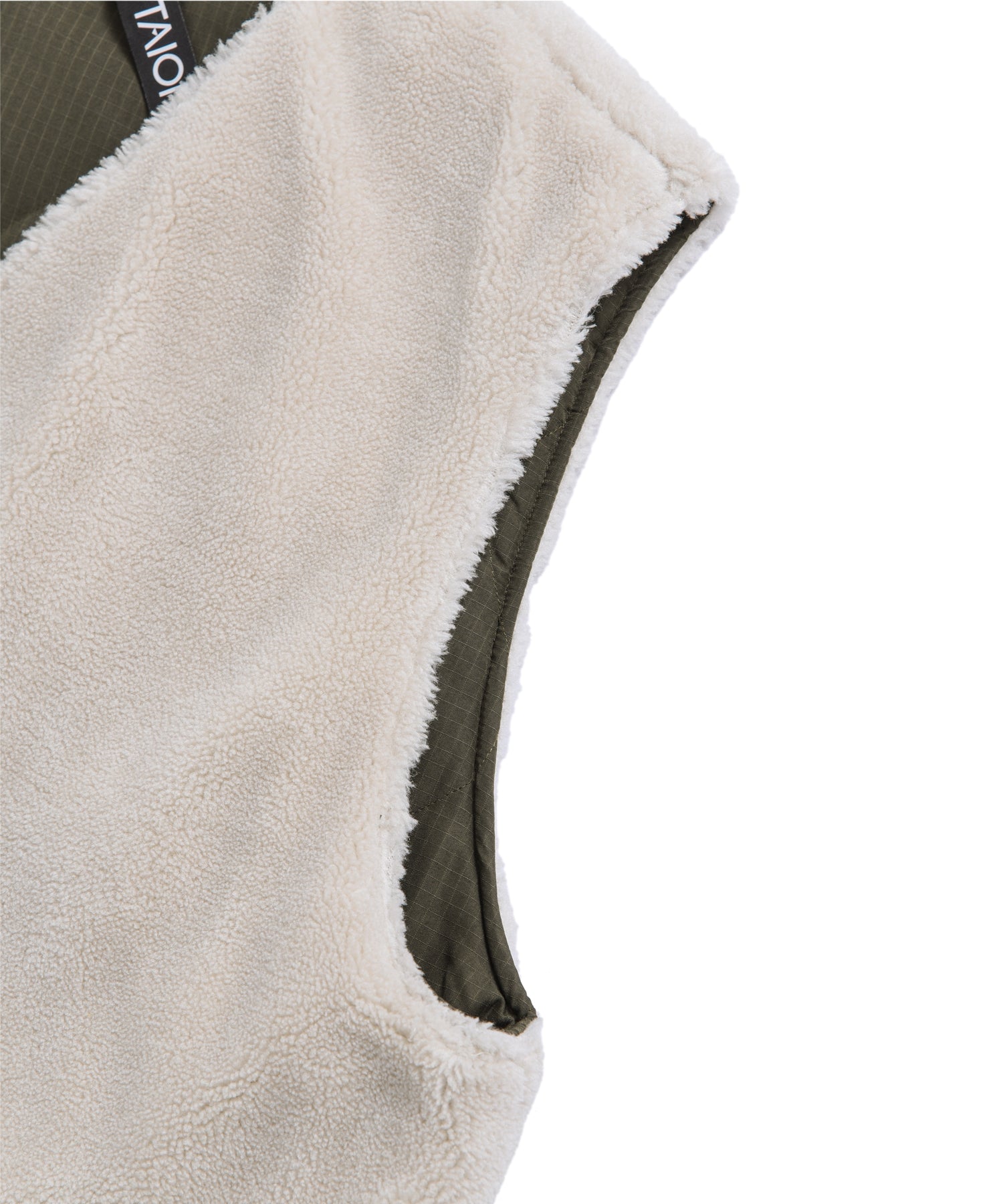 Military Line Reversible Down/Boa Vest – Dark Olive/Cream