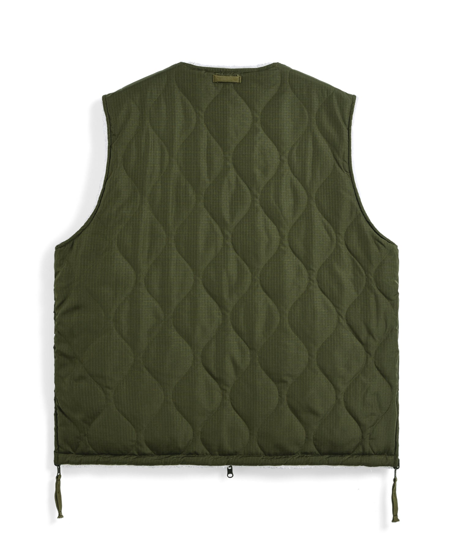Military Line Reversible Down/Boa Vest – Dark Olive/Cream