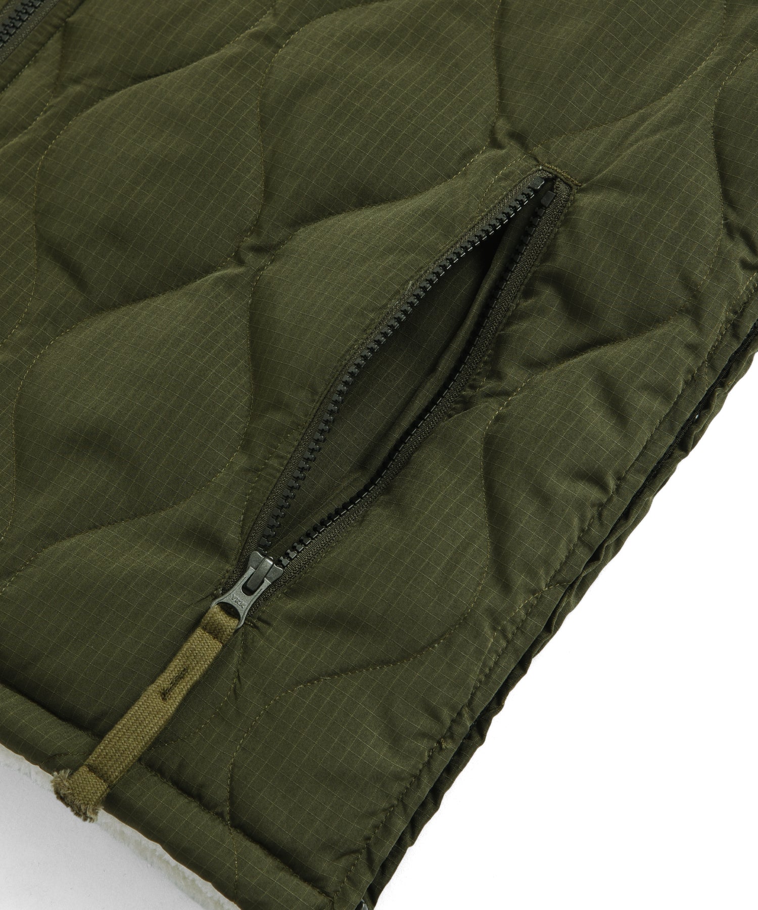 Military Line Reversible Down/Boa Vest – Dark Olive/Cream