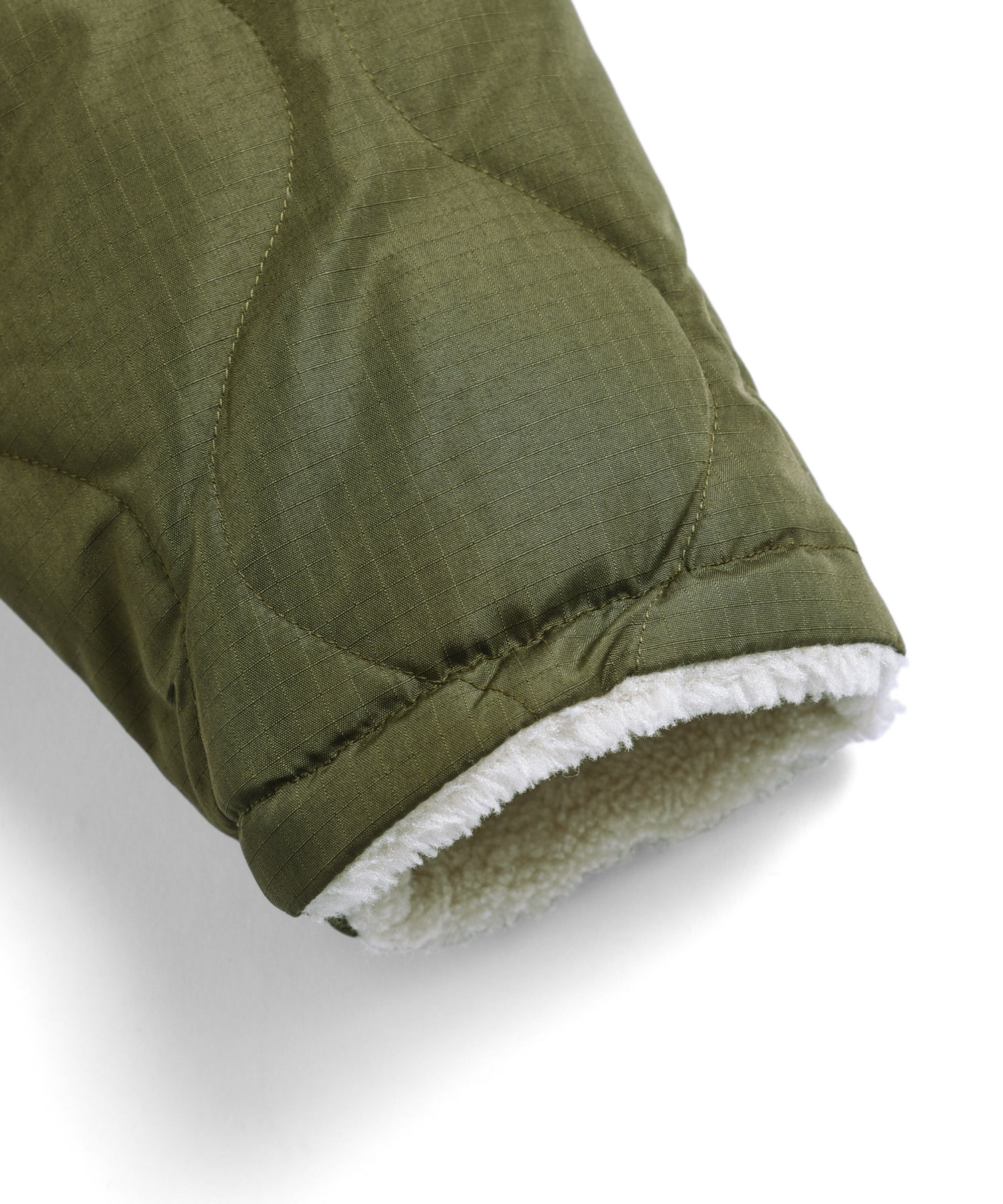 Military Down/Boa Reversible Coat - Dark Olive/Cream