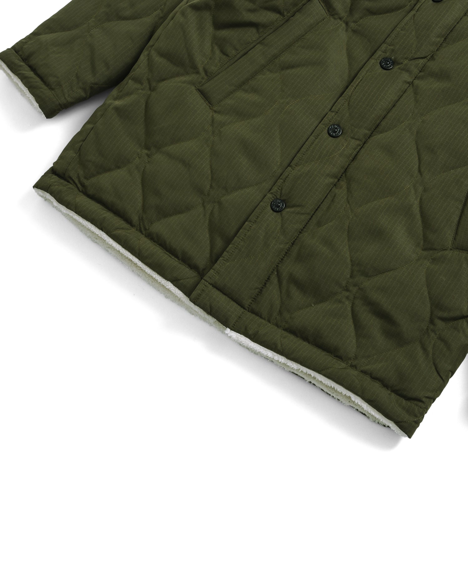 Military Down/Boa Reversible Coat - Dark Olive/Cream