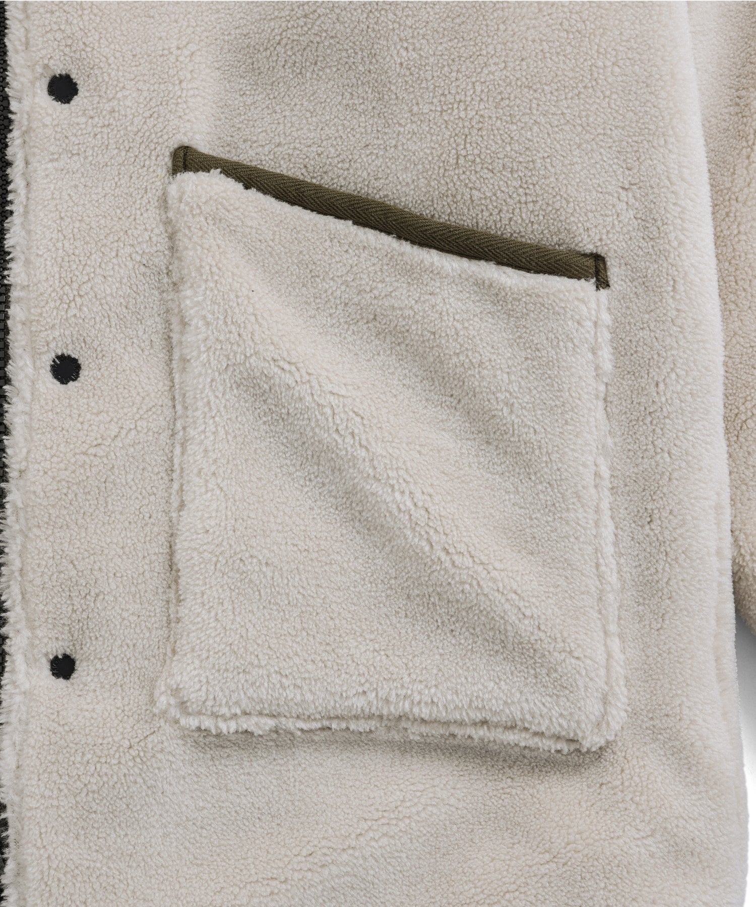 Military Down/Boa Reversible Coat - Dark Olive/Cream