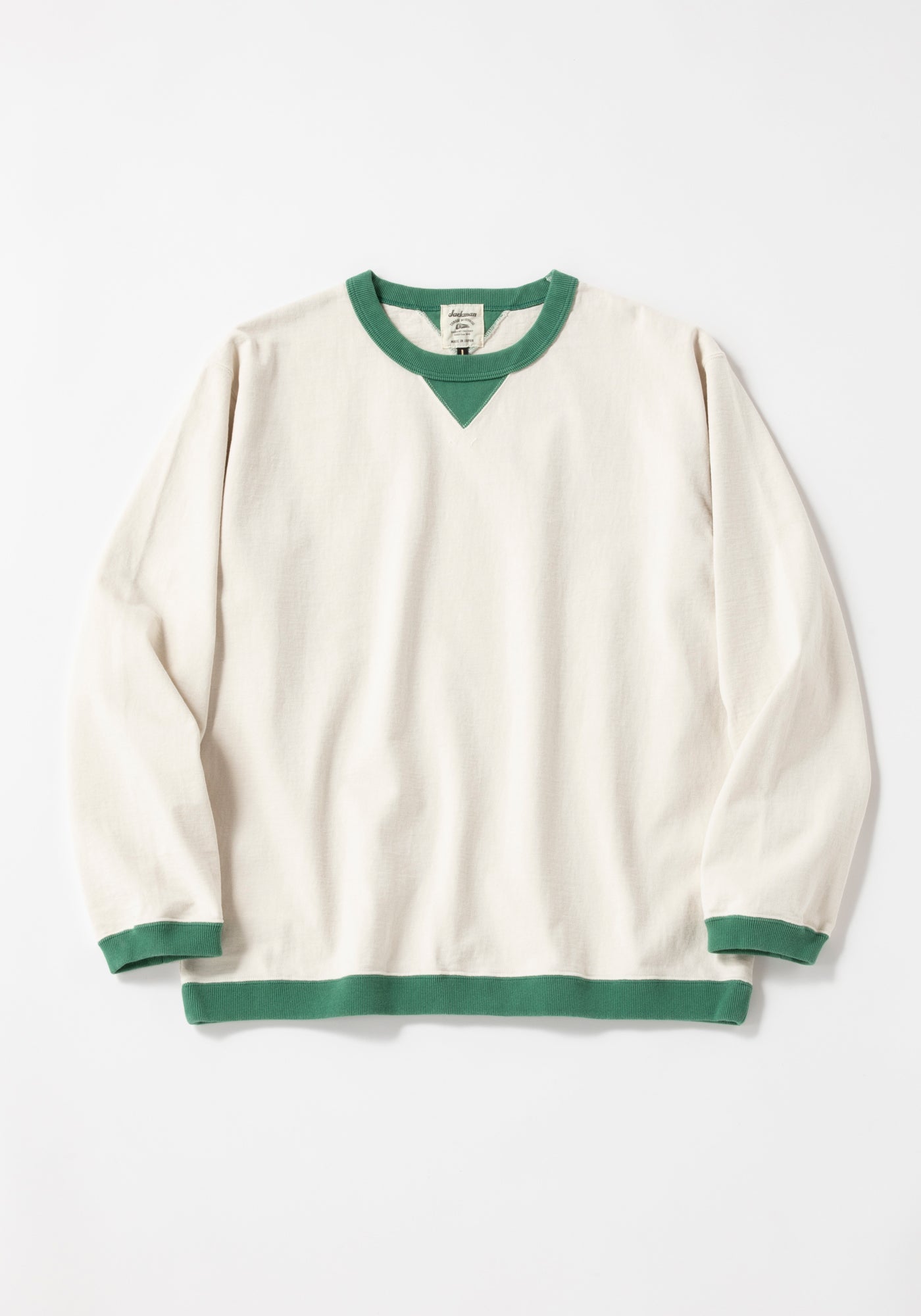 Dotsume Rib L/S T-Shirt - Ivory/Green