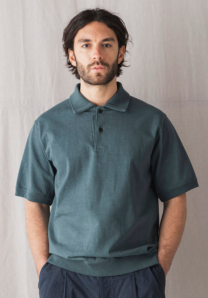 Dotsume Rib Polo - Cloudy Green