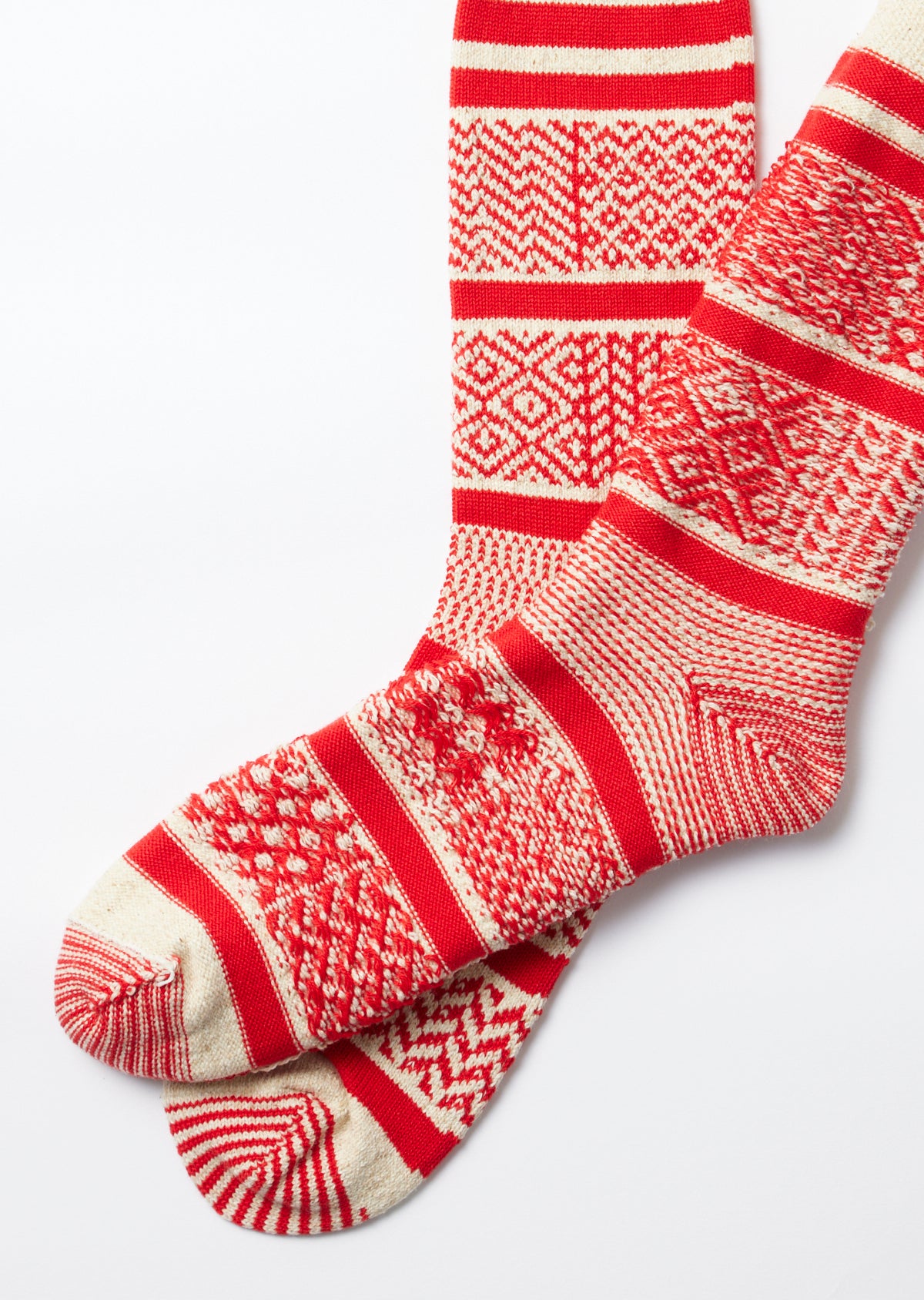 Multi Jacquard Crew Socks - Ivory/Red