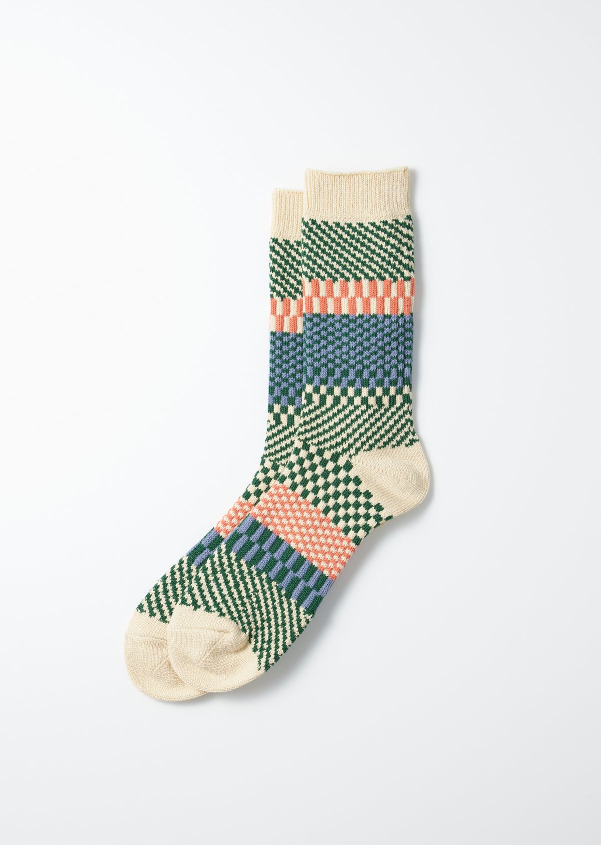 Check & Step Socks - Green