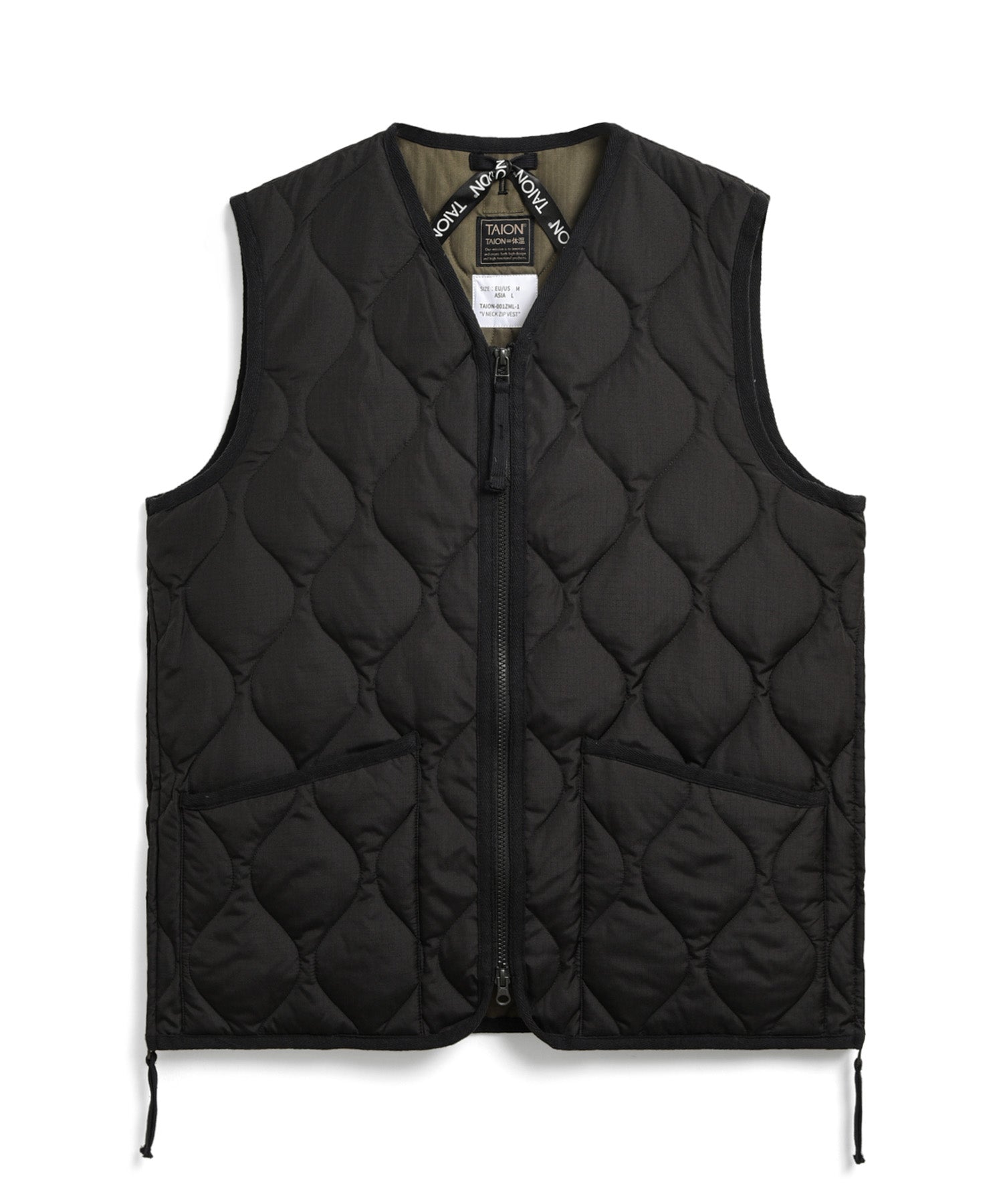 Military V-neck Zip Down Vest - Black/Olive