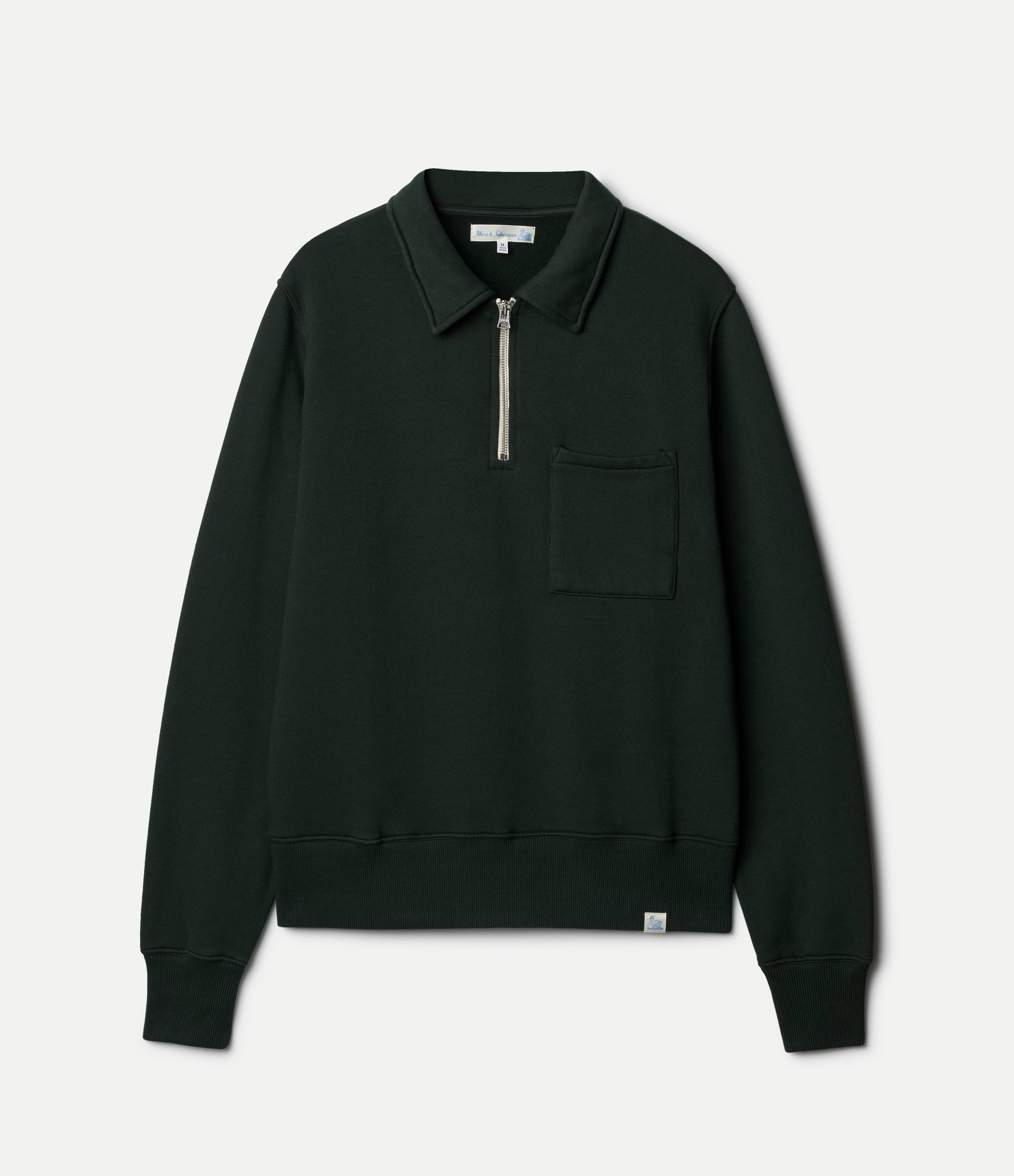 Cropped Vintage Fleece Polo Collared Half-Zip Sweatshirt - Forest