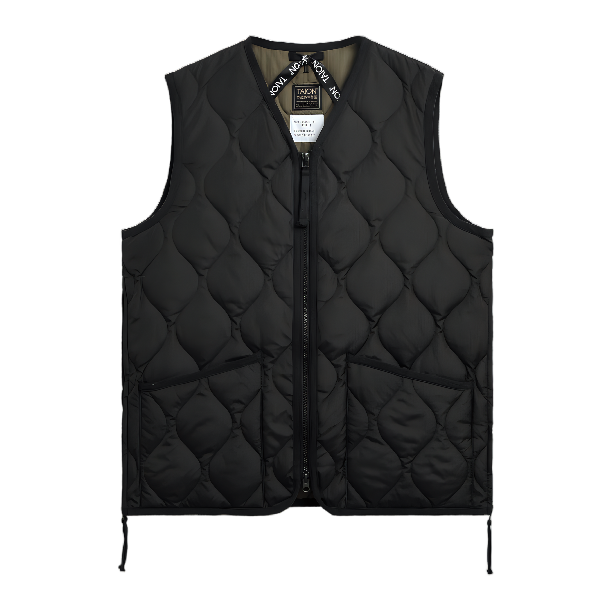Military V-neck Zip Down Vest - Black/Olive