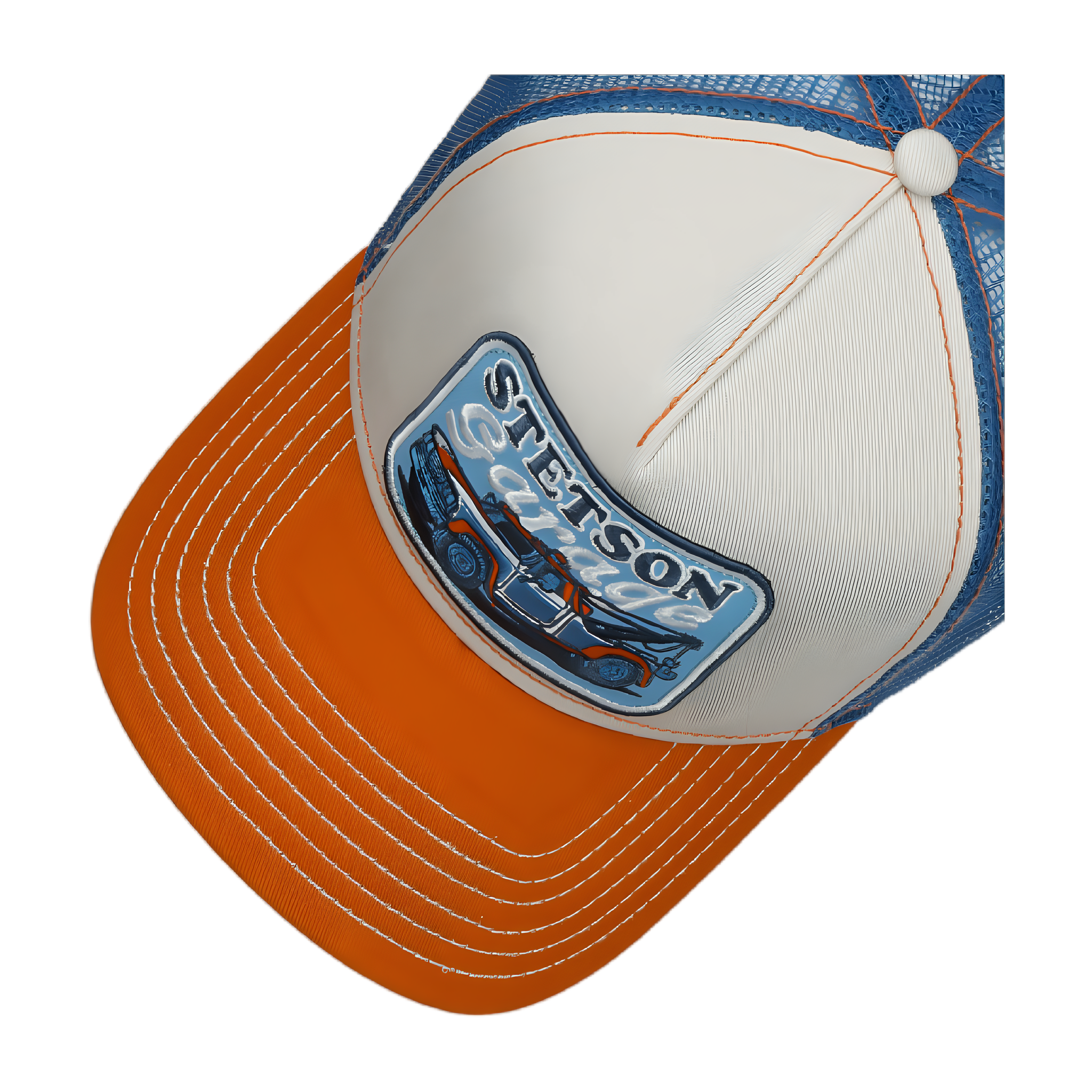 Stetson's Garage Trucker Cap - Orange/Sand/Blue