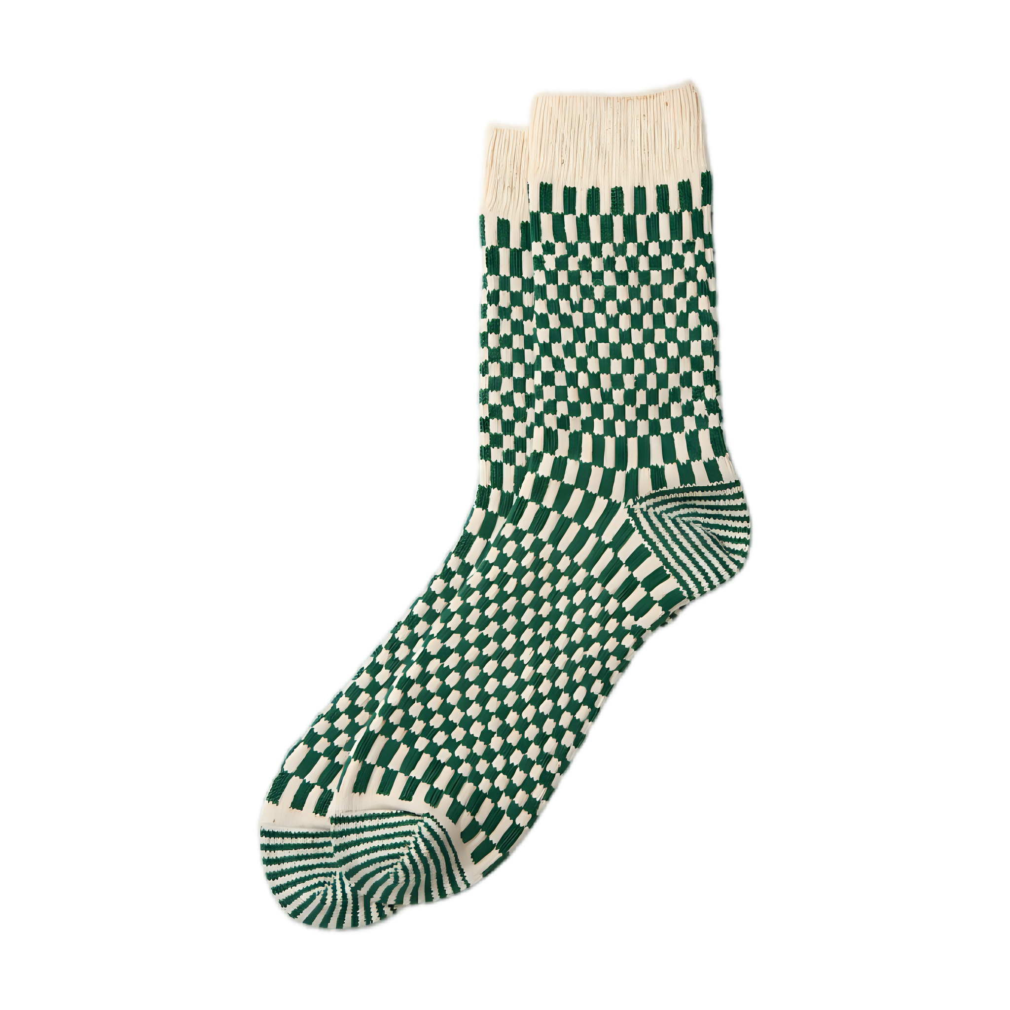 Checkerboard Pattern Socks - Green