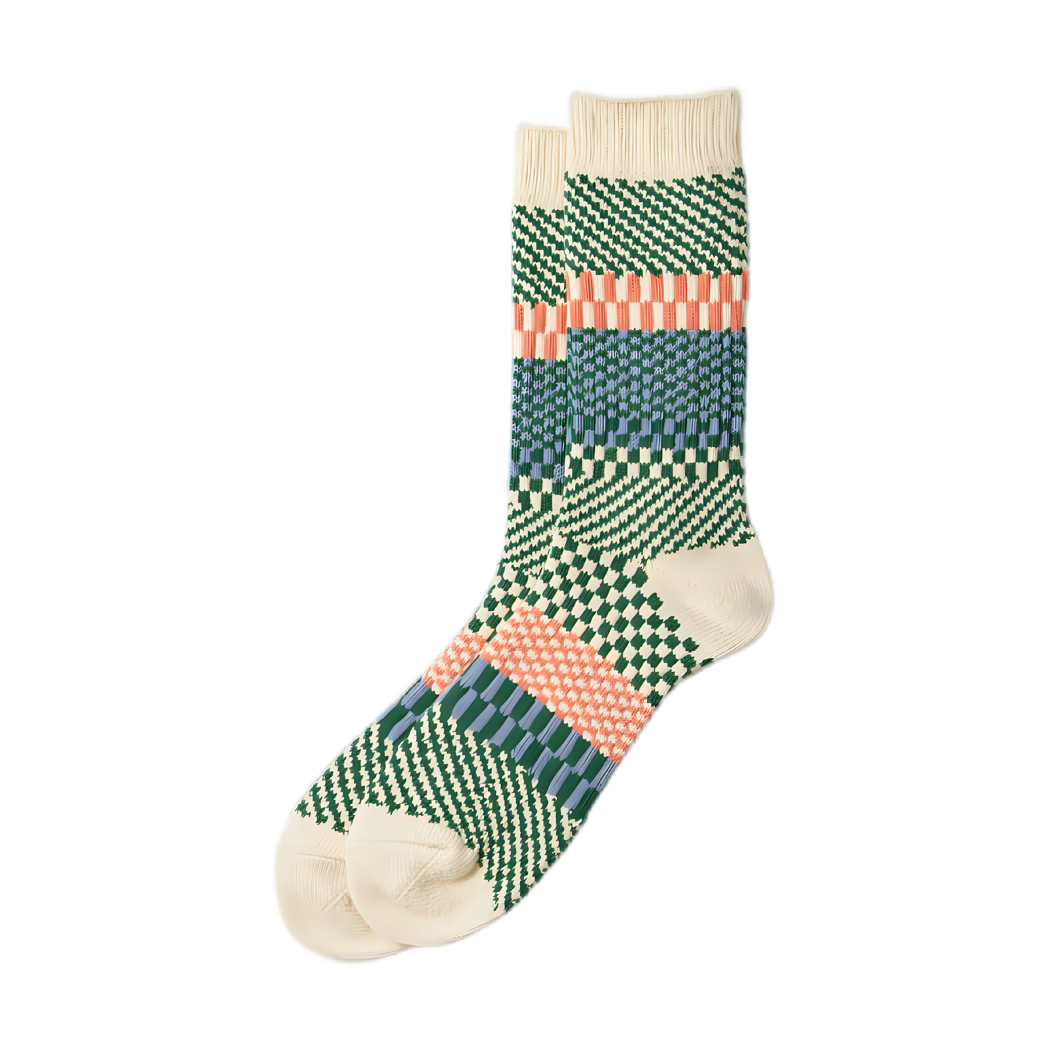Check & Step Socks - Green