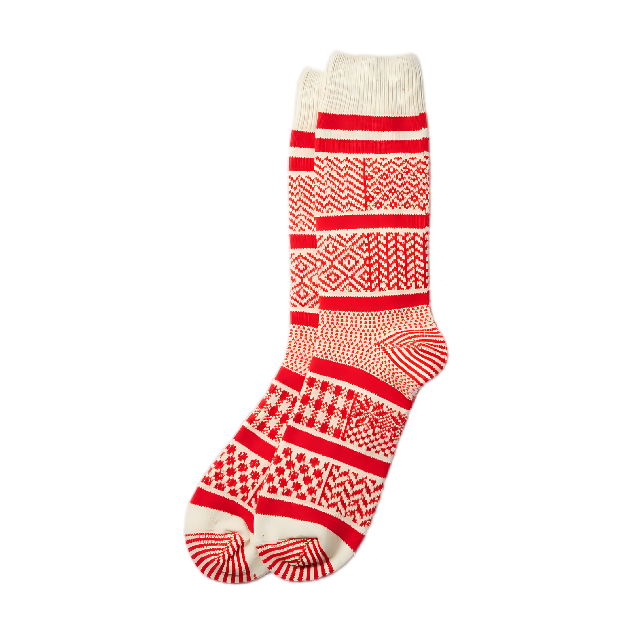 Multi Jacquard Crew Socks - Ivory/Red