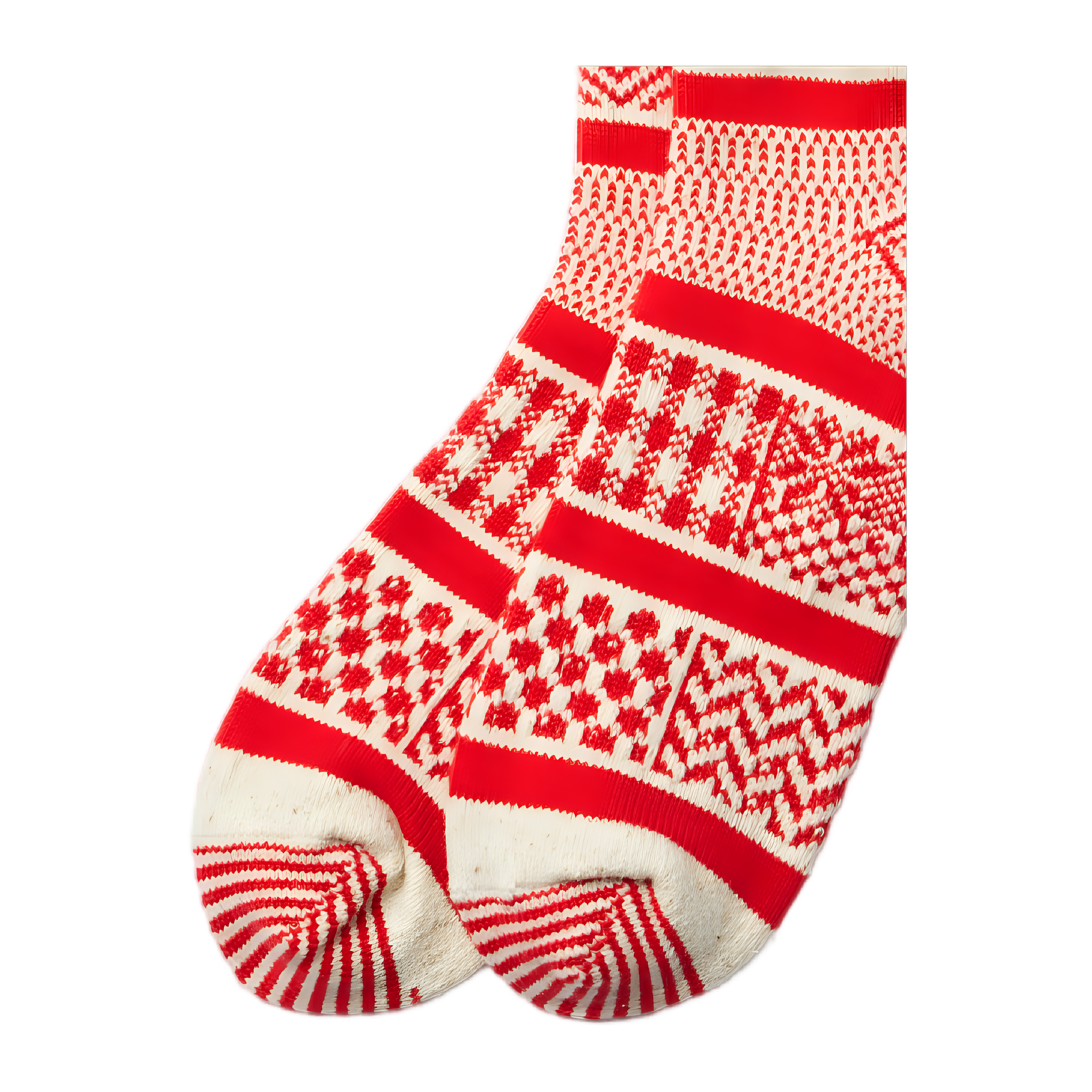 Multi Jacquard Crew Socks - Ivory/Red