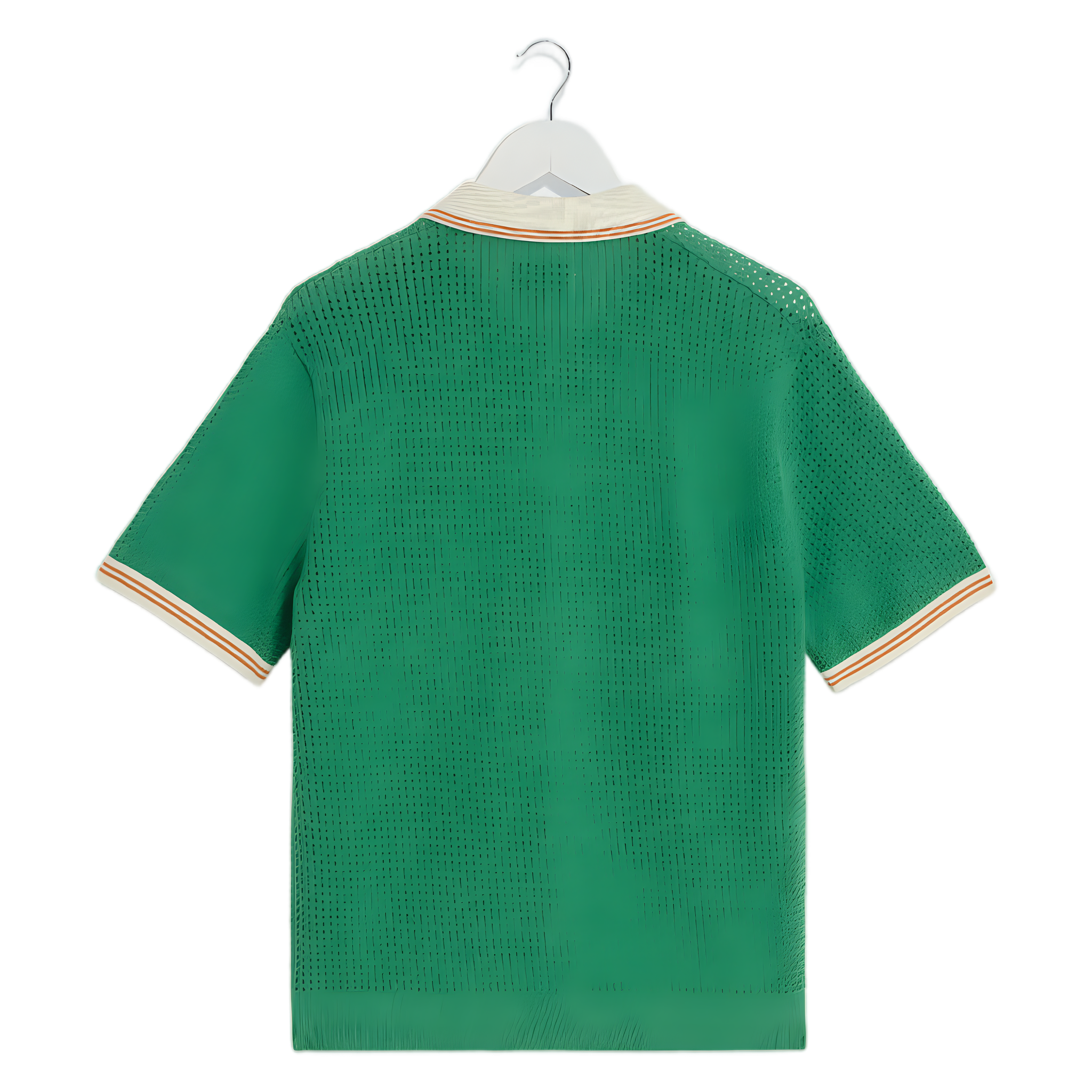 Belle SS Polo Shirt - Tipped Pointelle Green/Ecru
